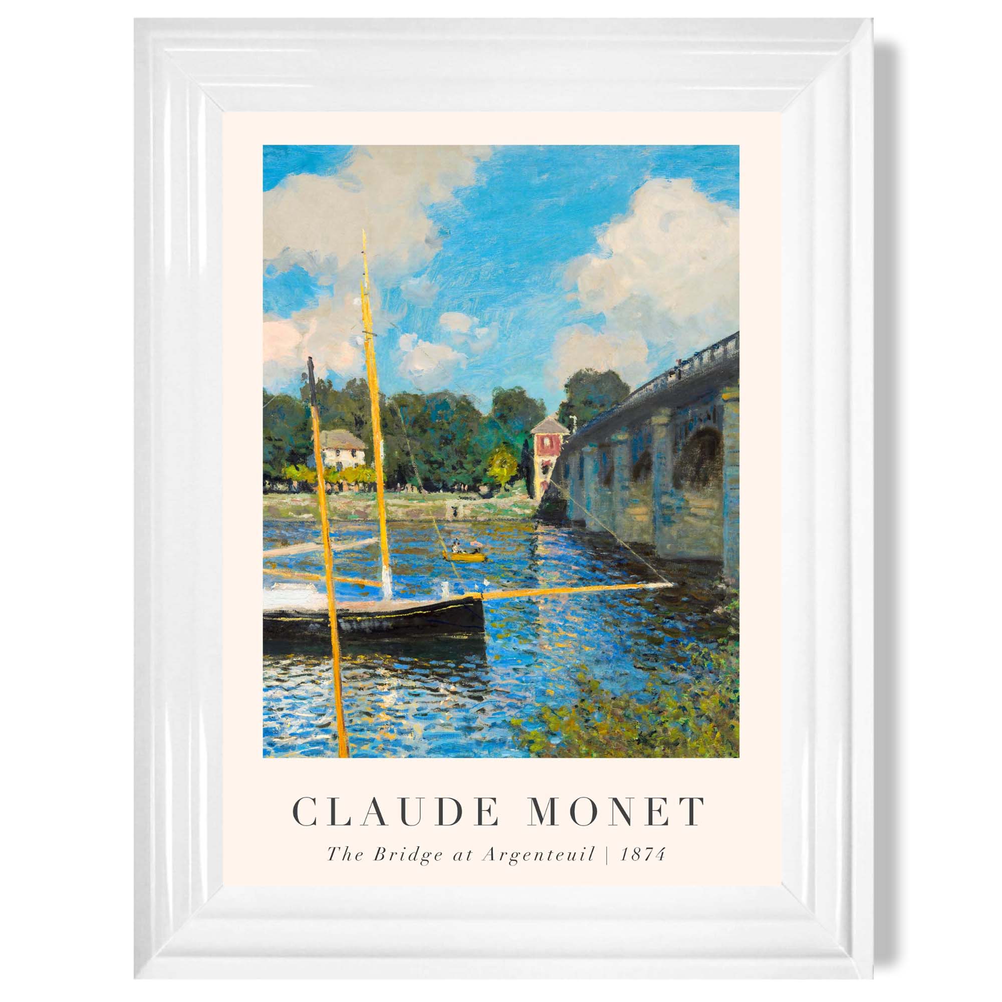 Claude Monet The Bridge at Argenteuil print in White Glossy Frame