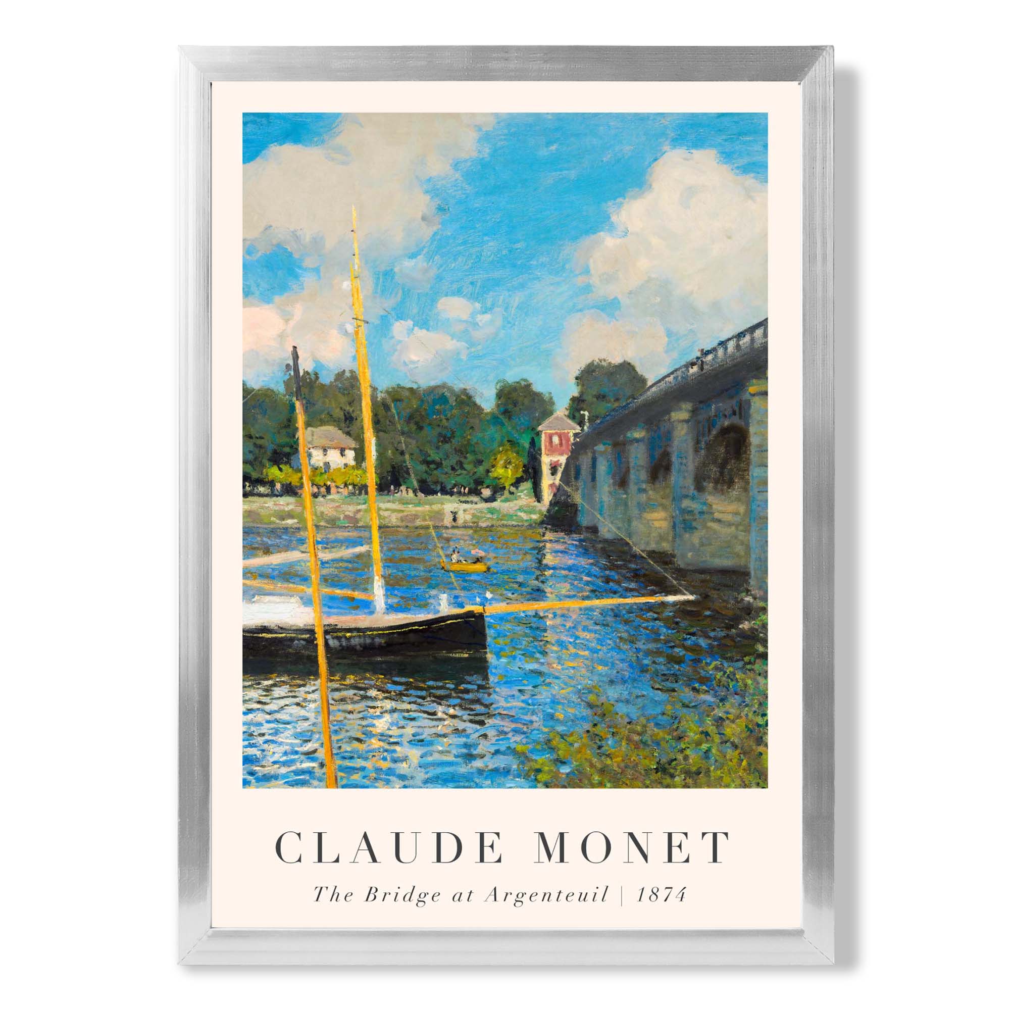 Claude Monet The Bridge at Argenteuil print in Silver Wooden Frame