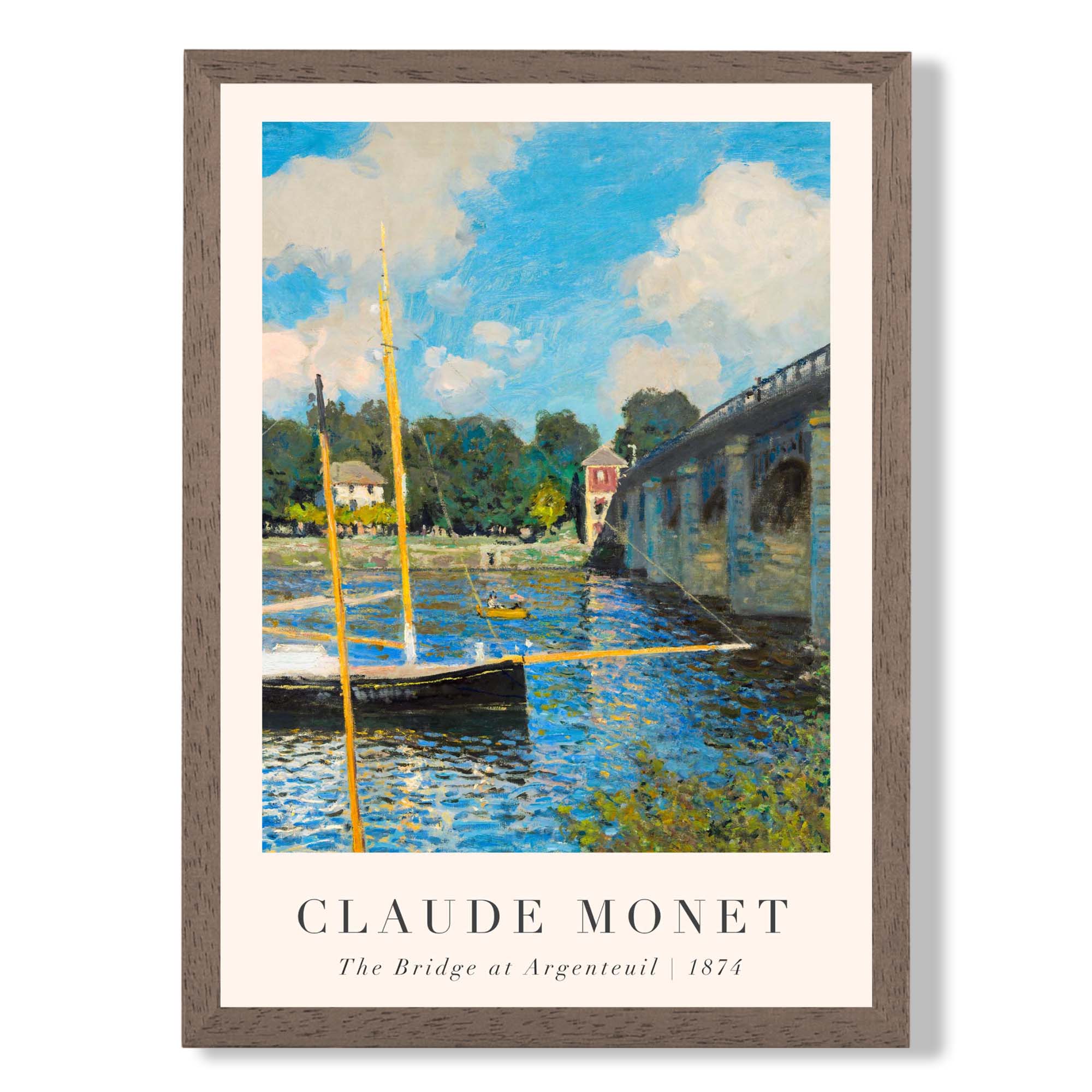 Claude Monet The Bridge at Argenteuil print in Walnut Wooden Frame