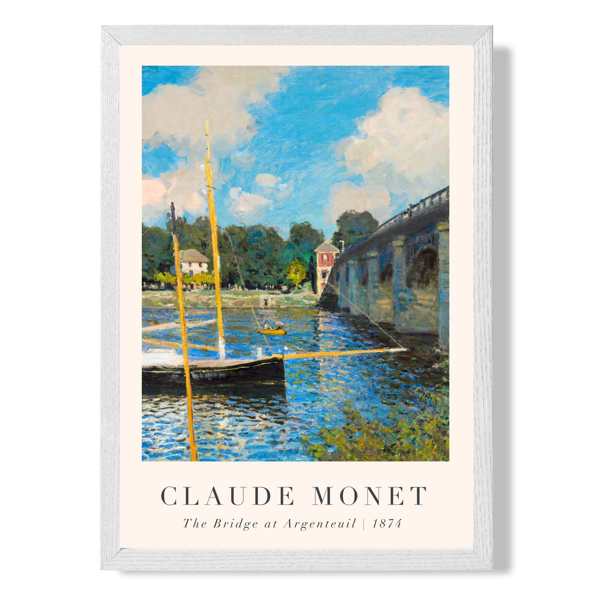Claude Monet The Bridge at Argenteuil print in White Wooden Frame