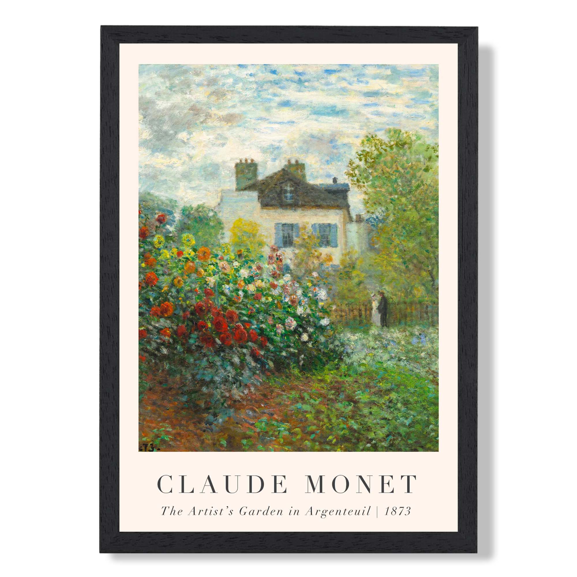 Claude Monet Artist's Garden Argenteuil print in Black Wooden Frame