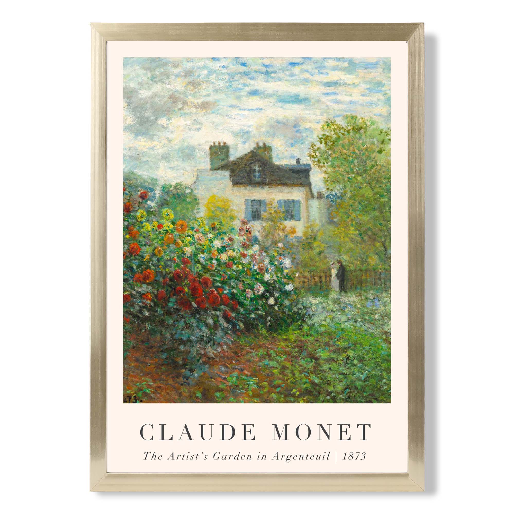 Claude Monet Artist's Garden Argenteuil print in Gold Wooden Frame