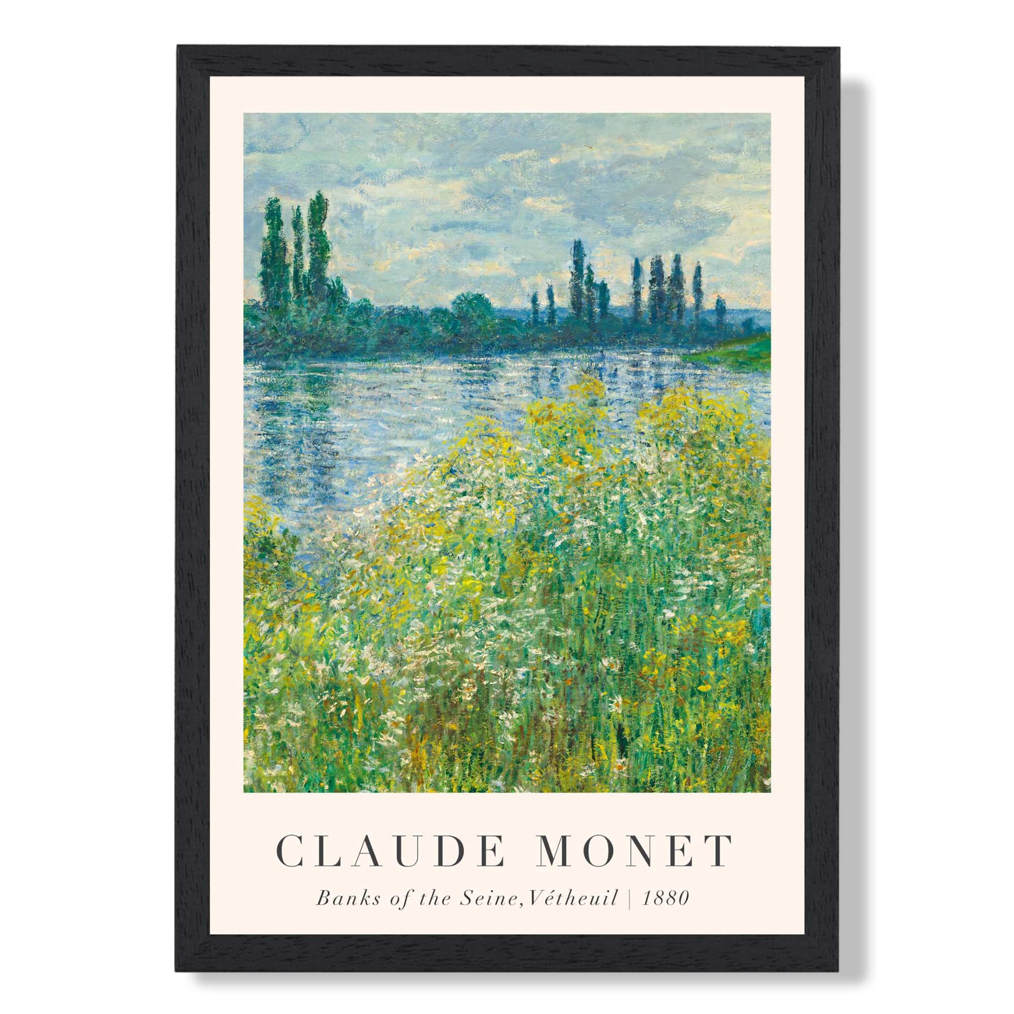 Claude Monet Banks of the Seine Vetheuil print in Black Wooden Frame