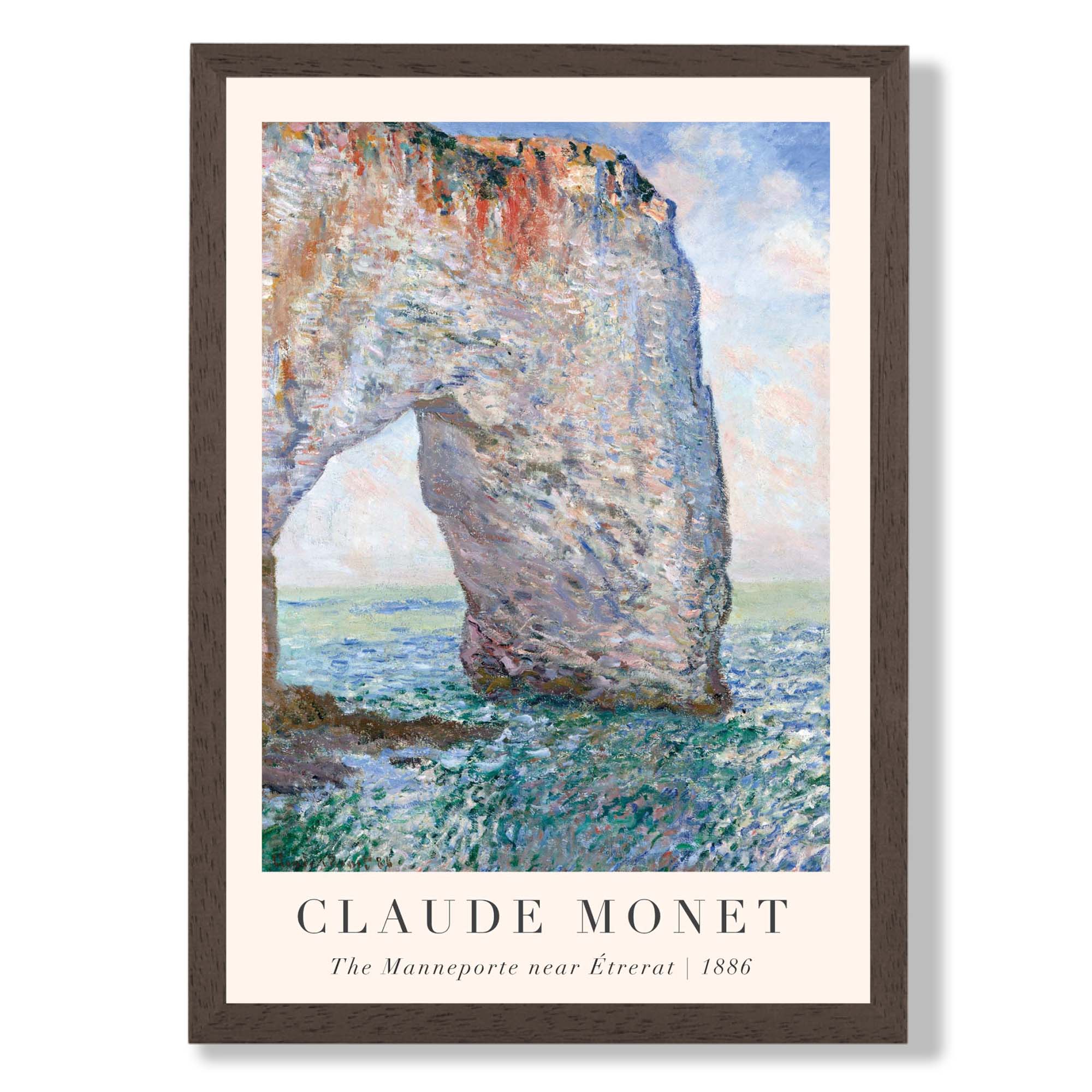 Claude Monet The Manneporte near Etrerat print in Dark Wooden Frame