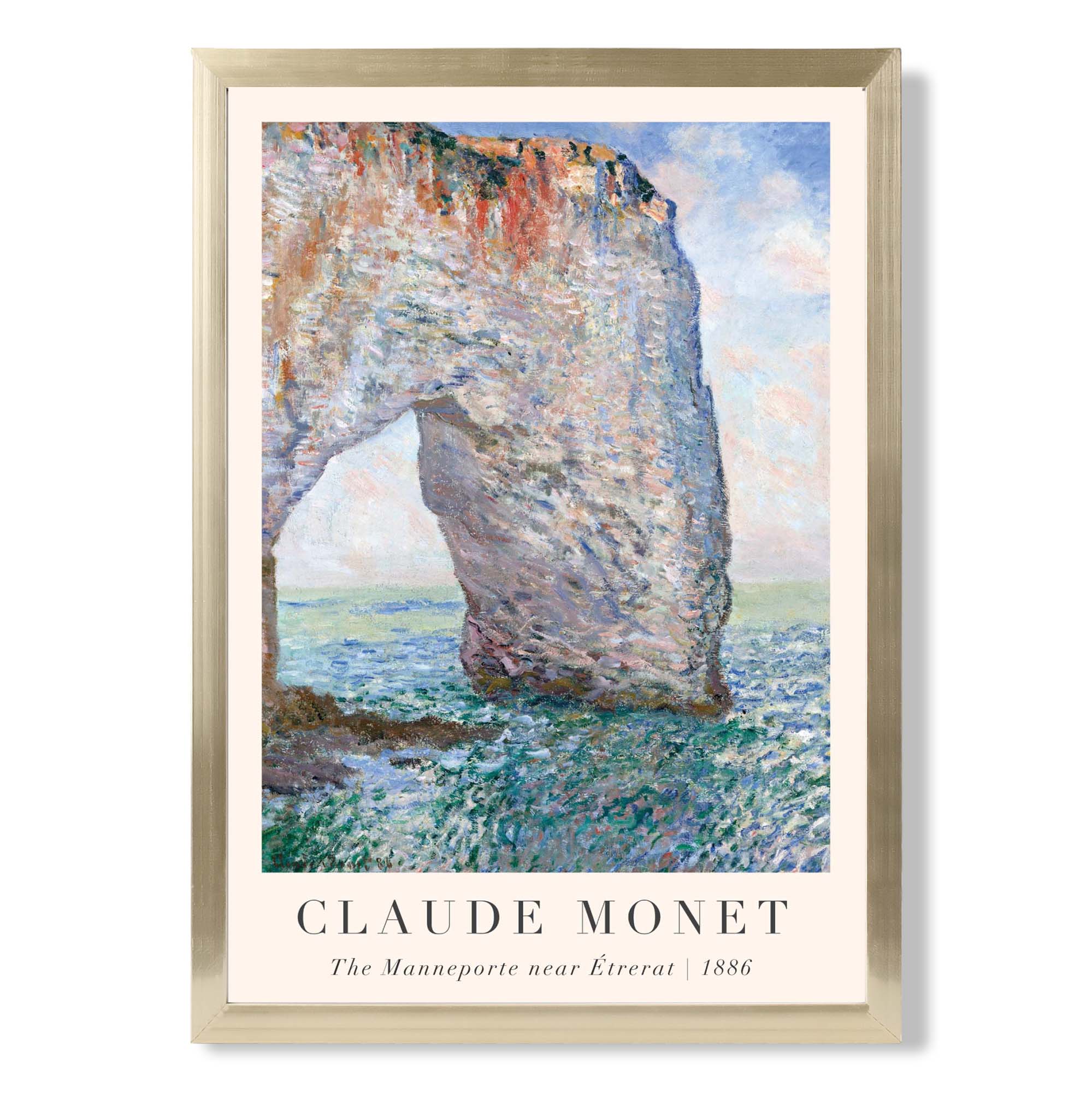 Claude Monet The Manneporte near Etrerat print in Gold Wooden Frame