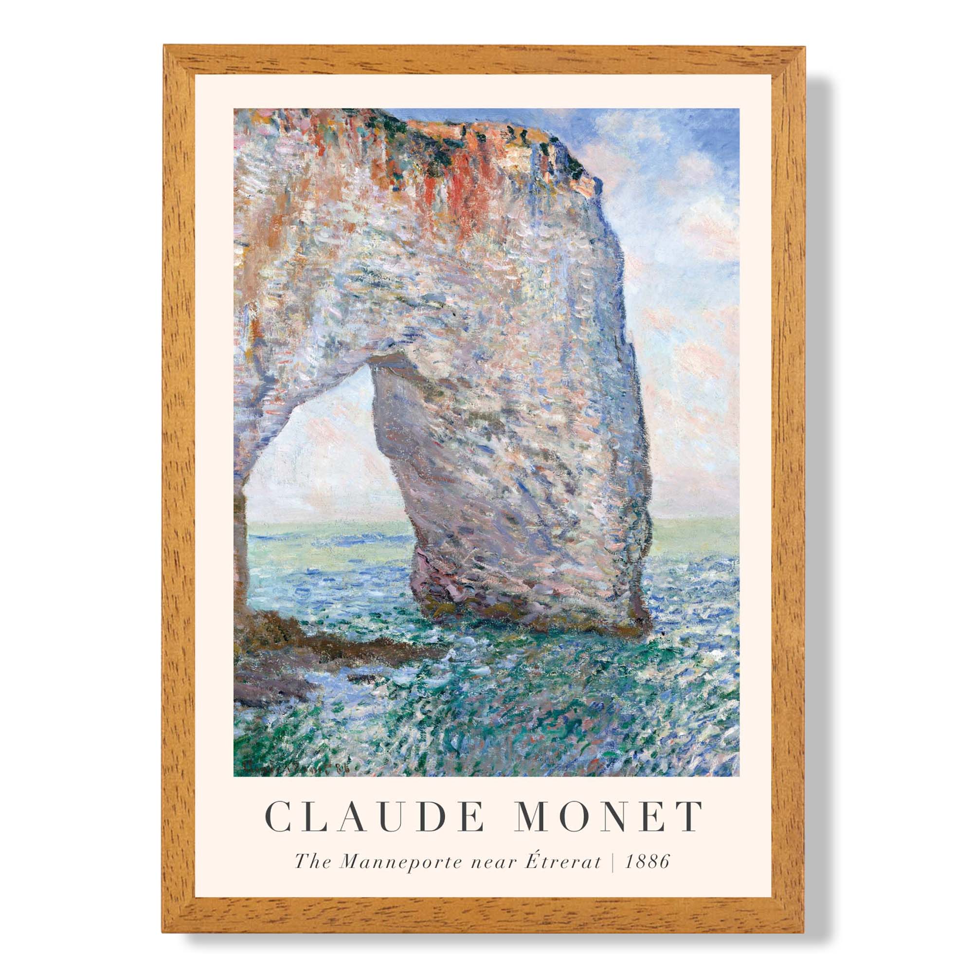 Claude Monet The Manneporte near Etrerat print in Oak Wooden Frame
