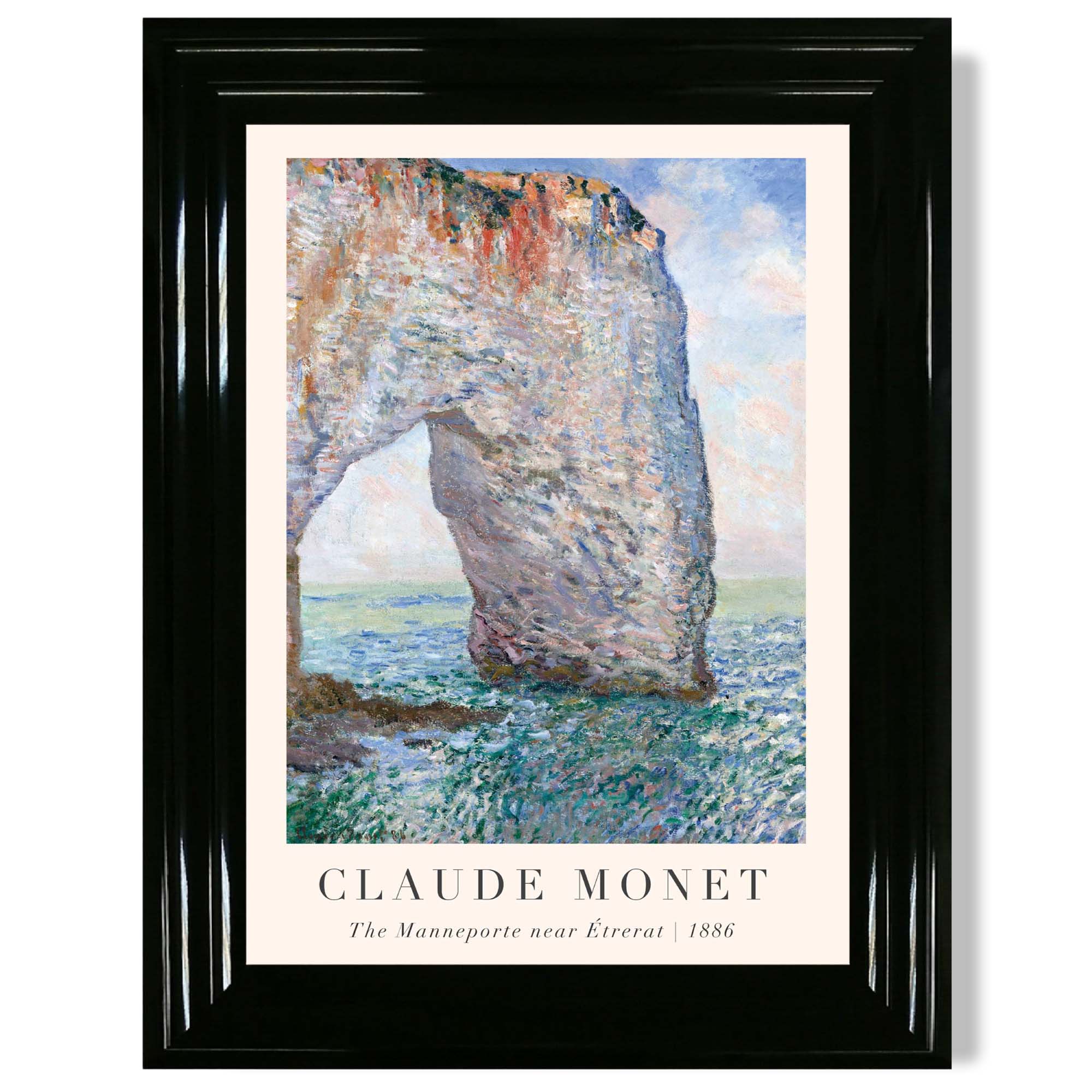 Claude Monet The Manneporte near Etrerat print in Black Glossy Frame