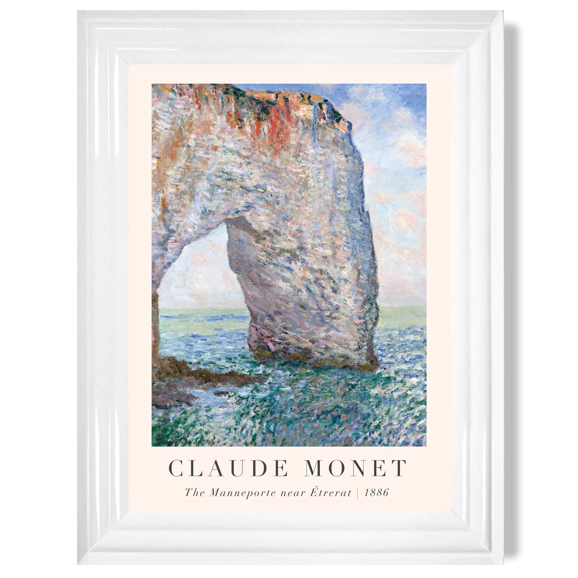 Claude Monet The Manneporte near Etrerat print in White Glossy Frame