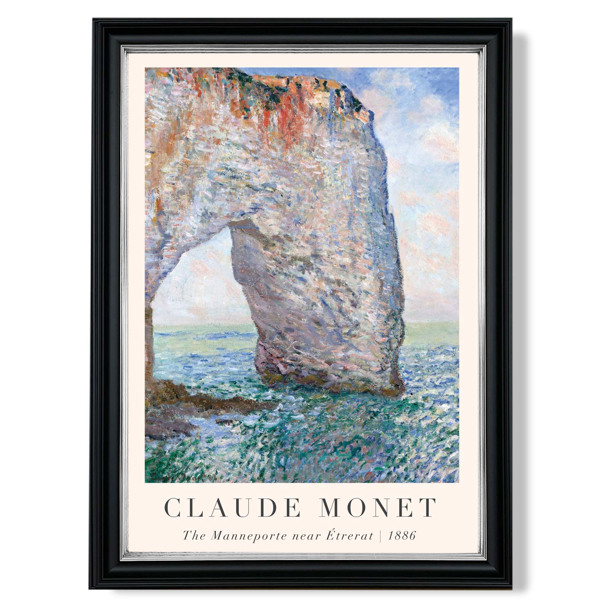 Claude Monet The Manneporte near Etrerat print in Black and silver Frame