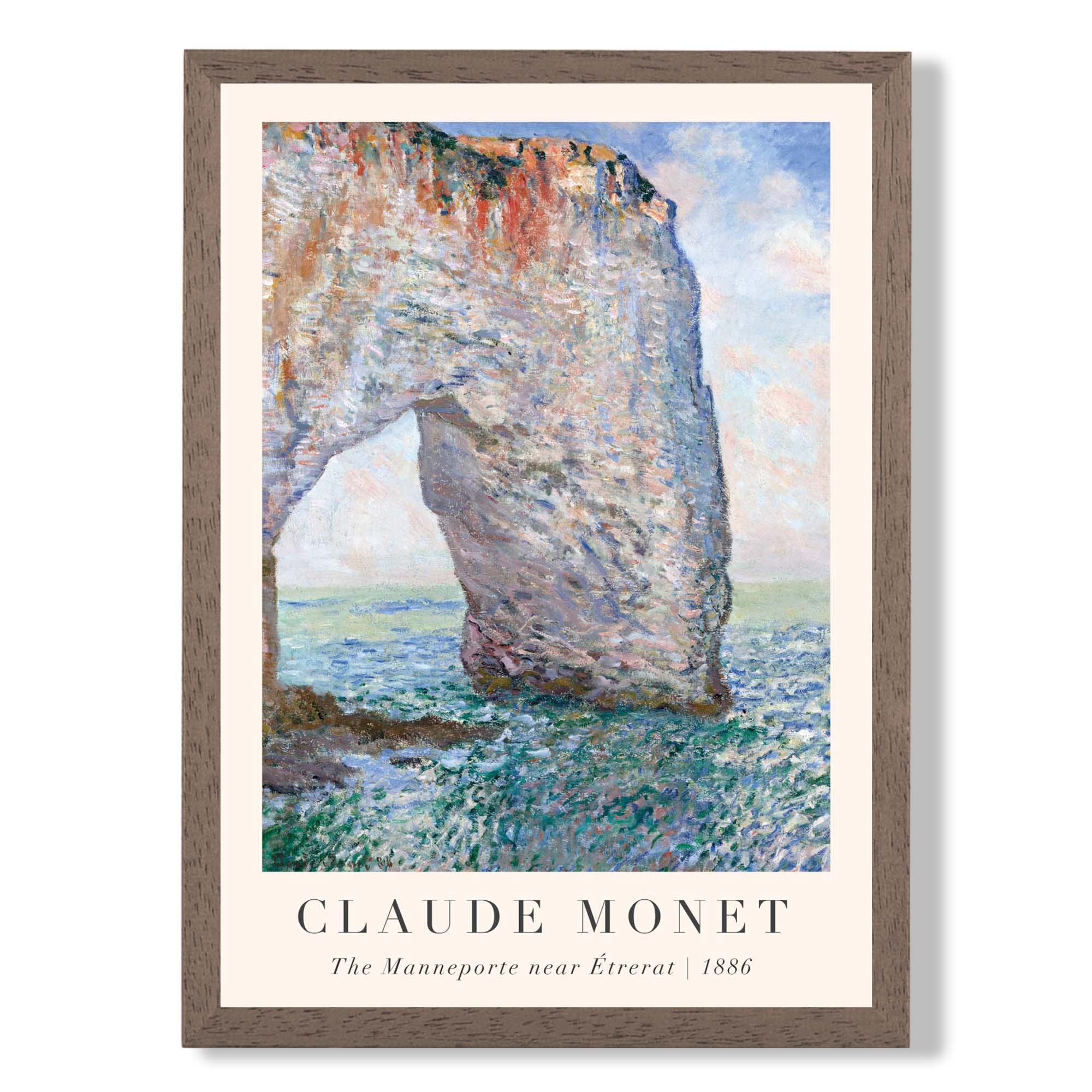 Claude Monet The Manneporte near Etrerat print in Walnut Wooden Frame