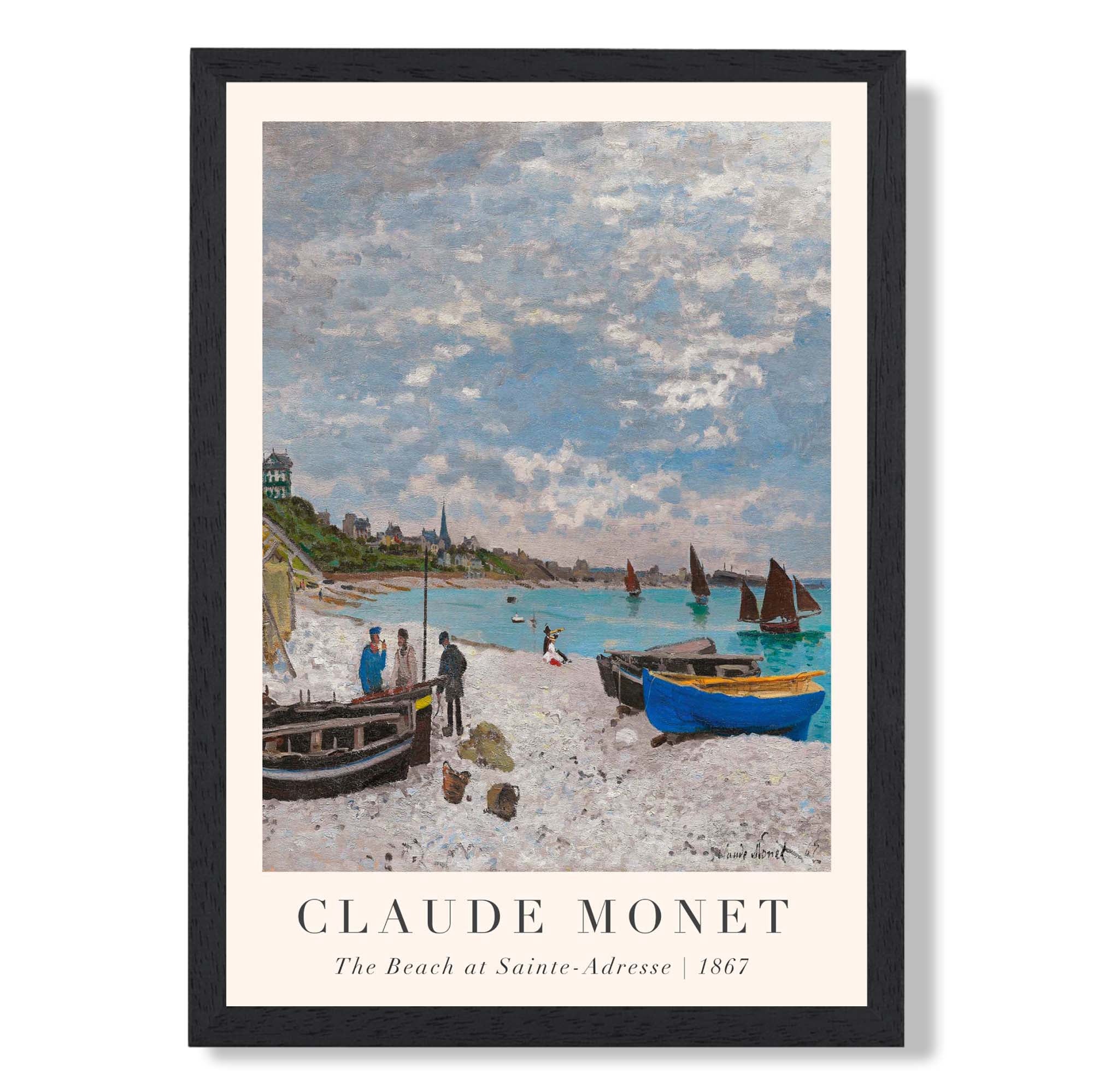 Claude Monet The Beach at Sainte-Adresse print in Black Wooden Frame