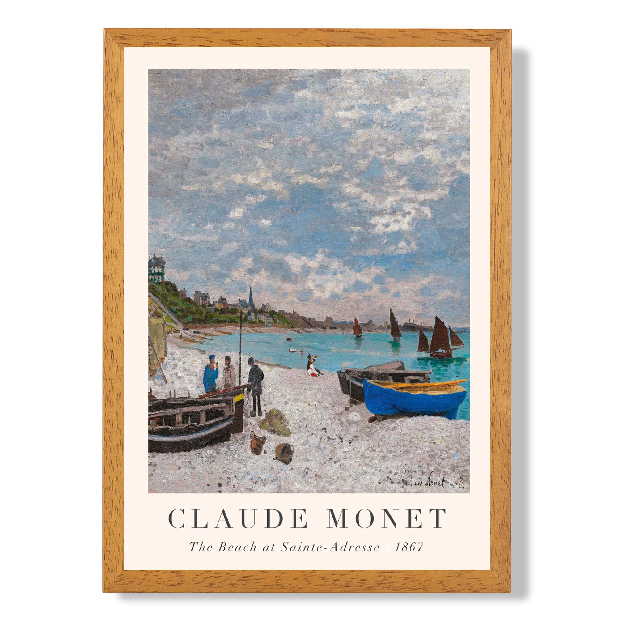 Claude Monet The Beach at Sainte-Adresse print in Oak Wooden Frame