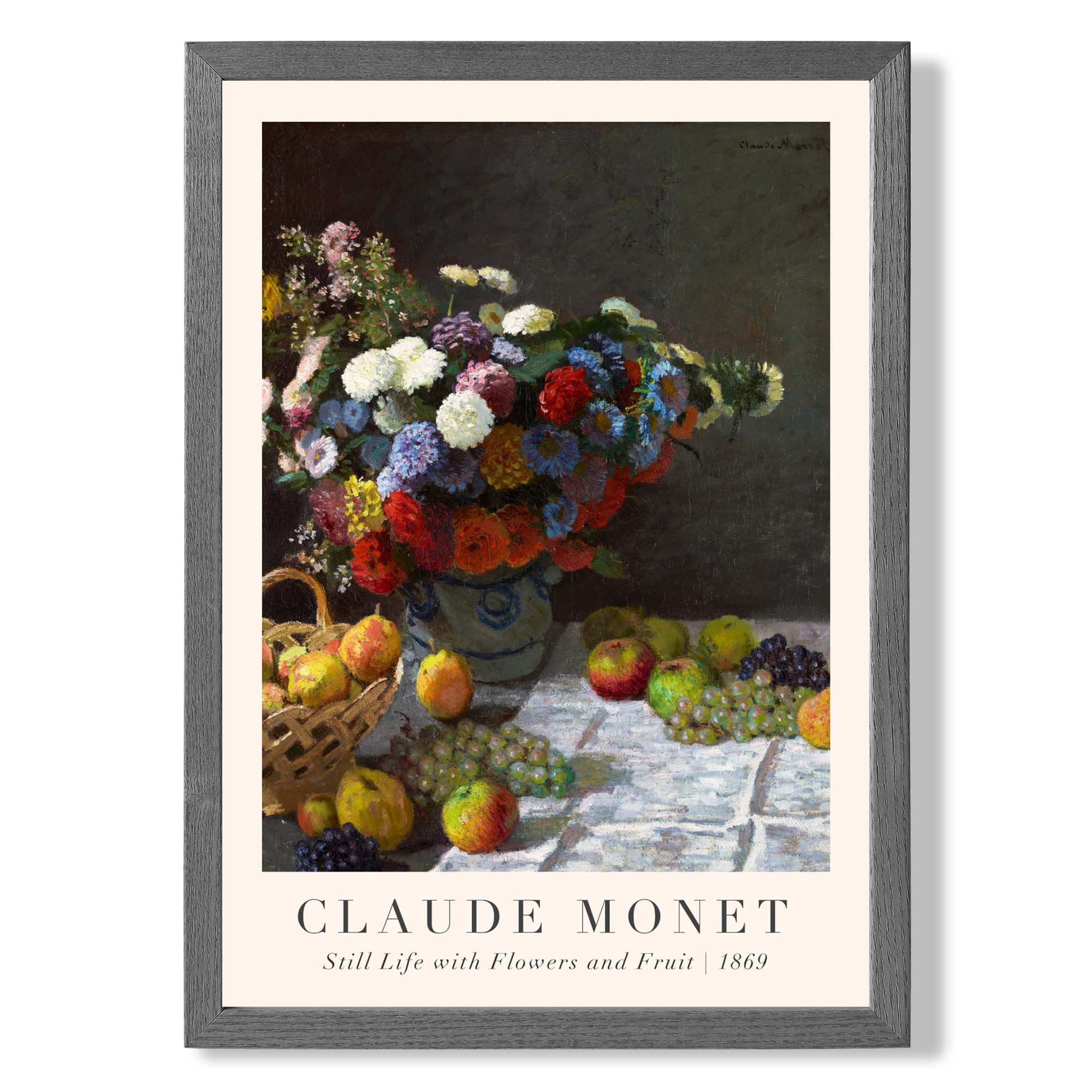 Claude Monet Flowers and Fruit print in Dark Grey Wooden Frame
