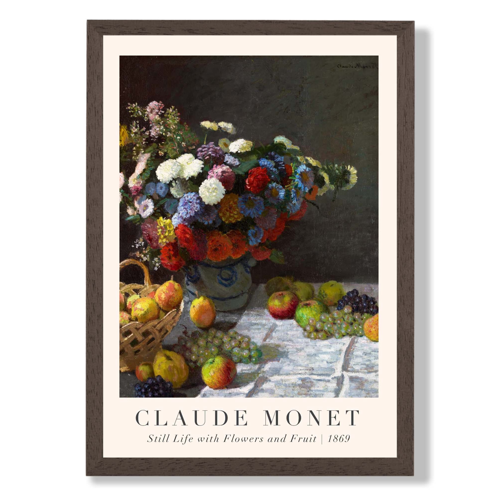 Claude Monet Flowers and Fruit print in Dark Wooden Frame