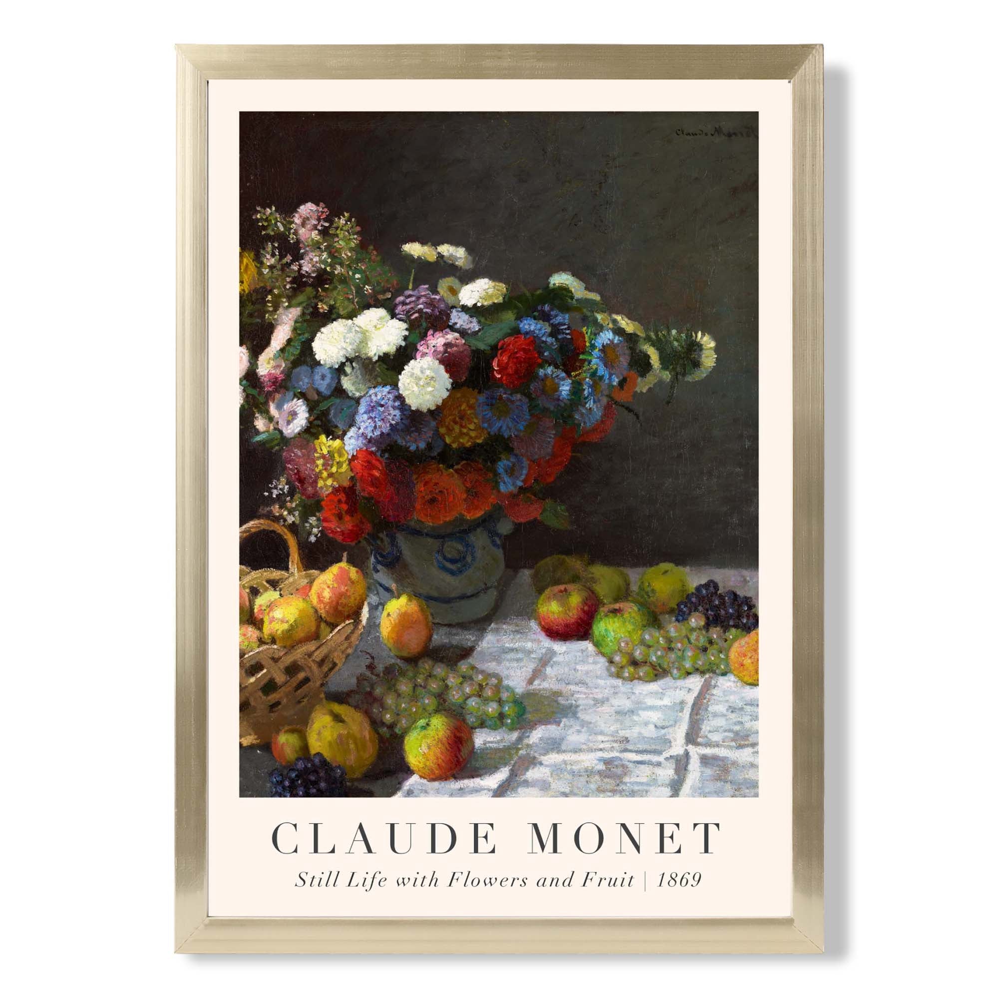 Claude Monet Flowers and Fruit print in Gold Wooden Frame