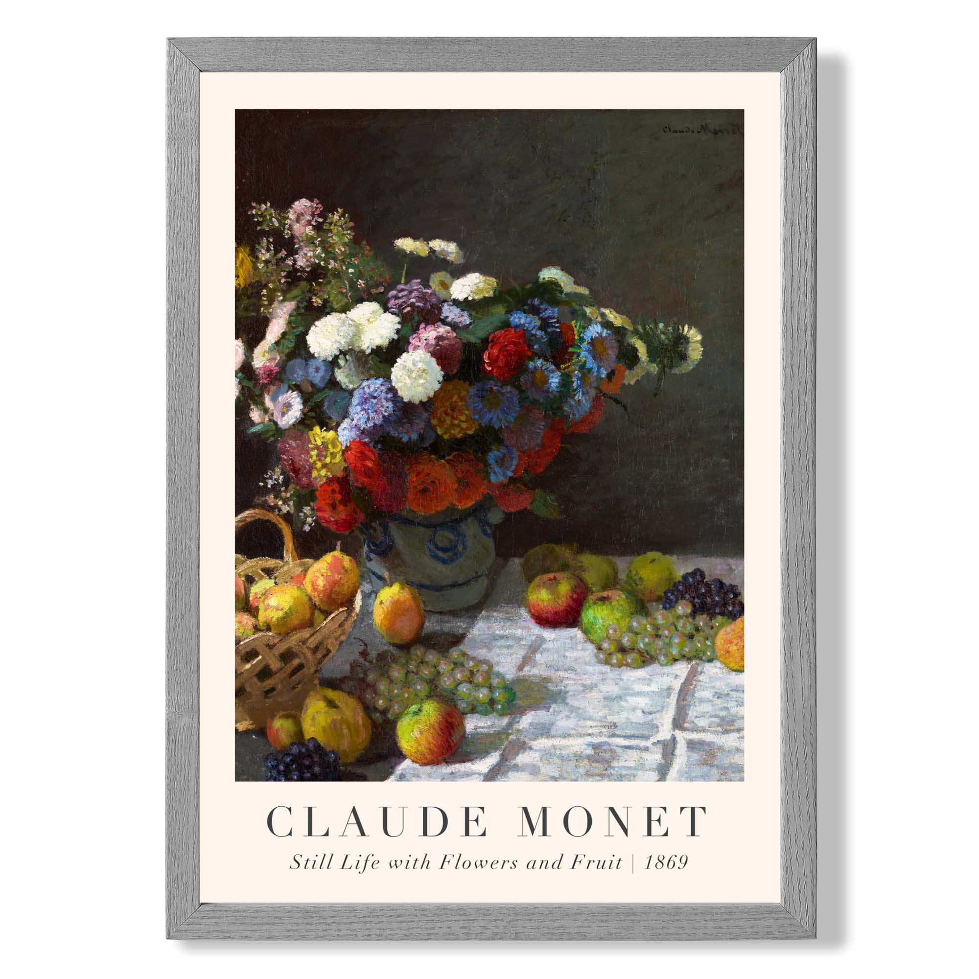 Claude Monet Flowers and Fruit print in Light Grey Wooden Frame