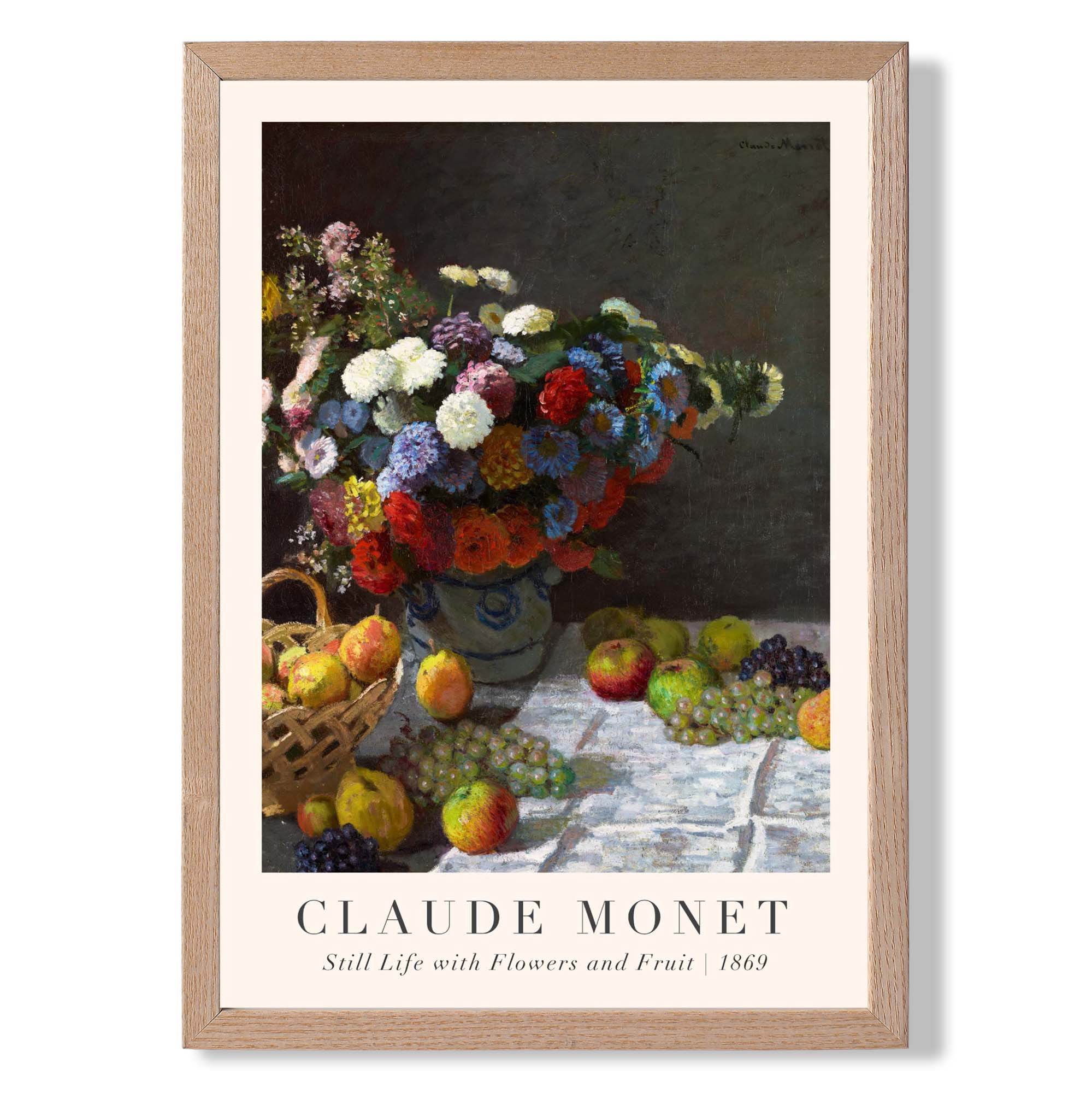Claude Monet Flowers and Fruit print in Light Oak Wooden Frame