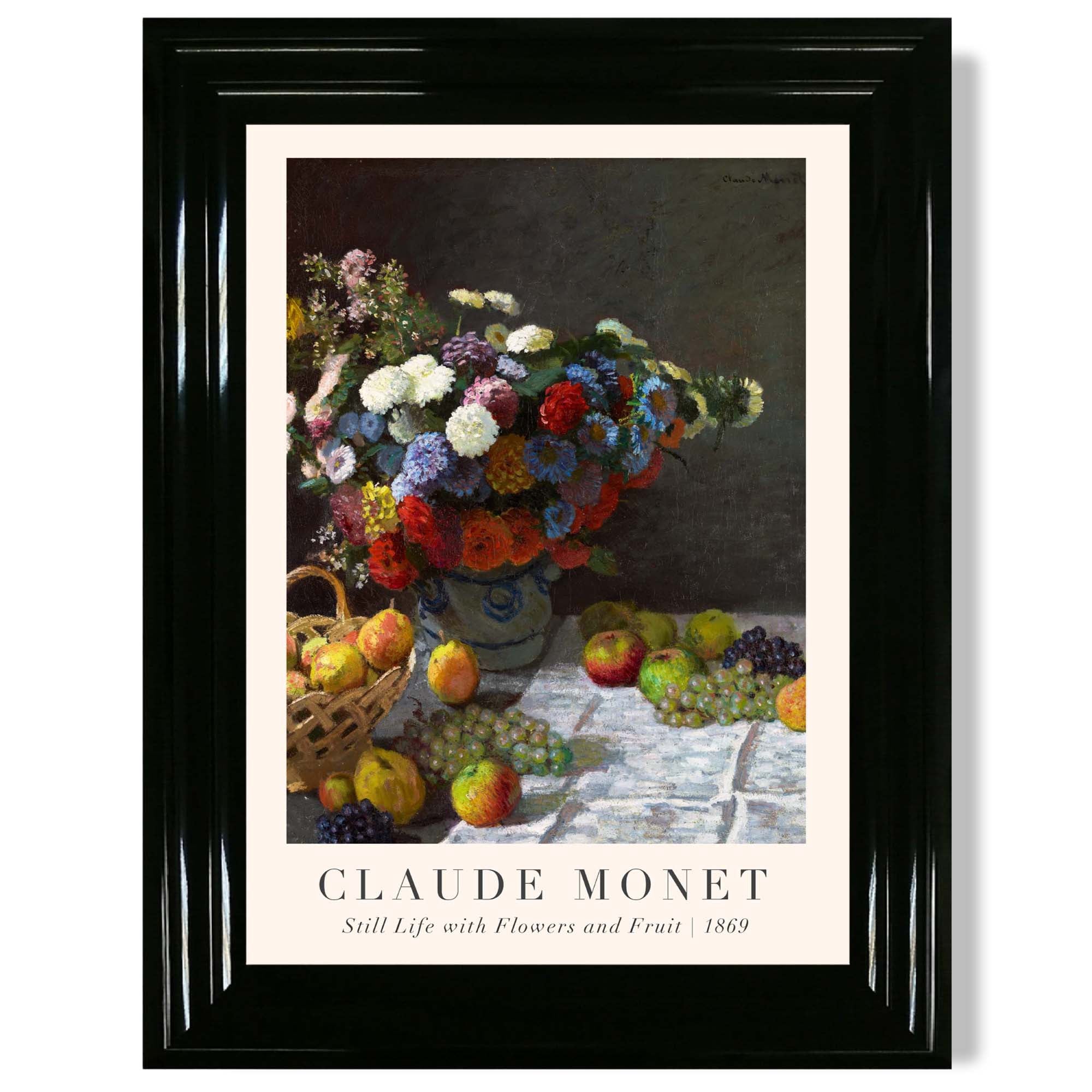 Claude Monet Flowers and Fruit print in Black Glossy Frame