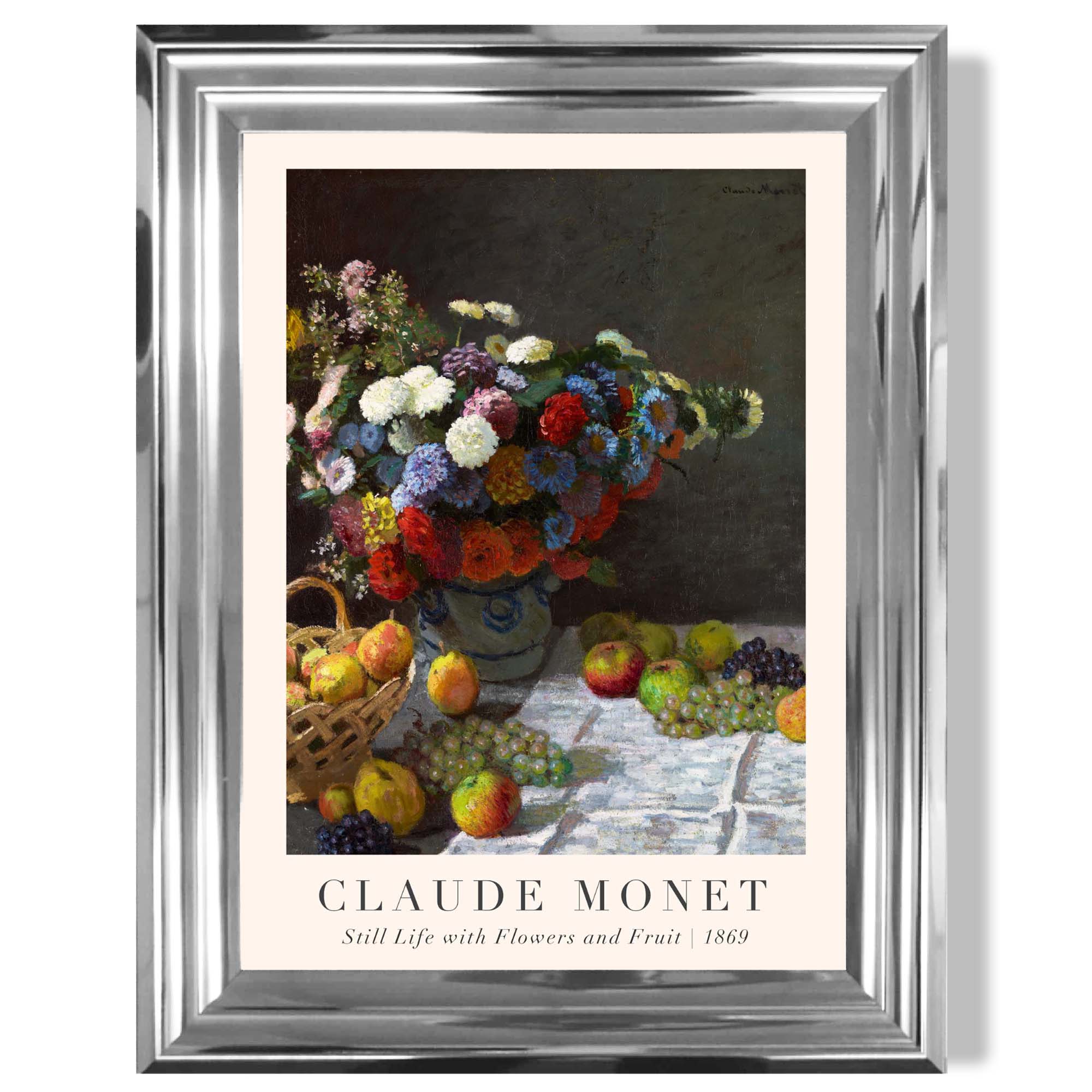 Claude Monet Flowers and Fruit print in Chrome Glossy Frame