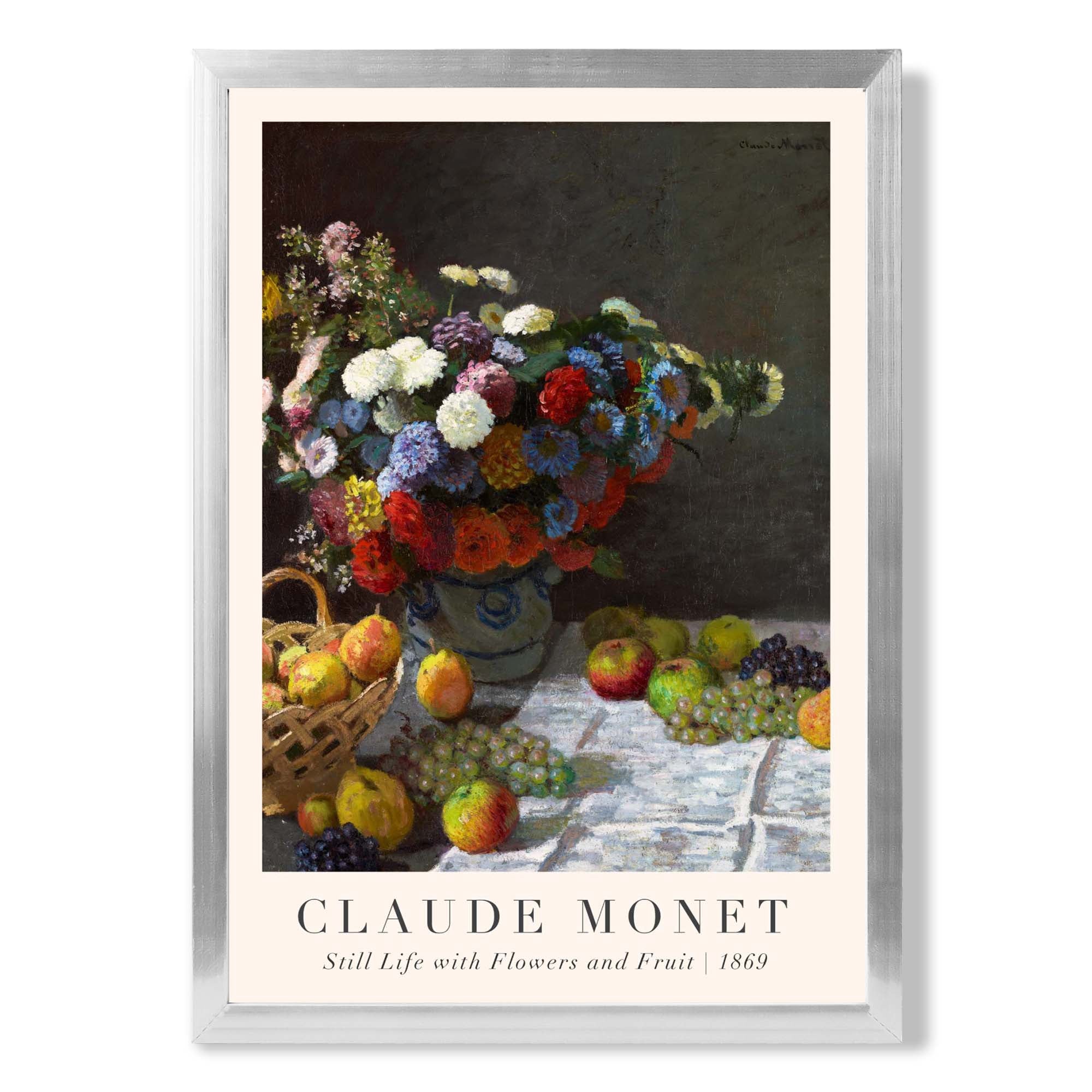 Claude Monet Flowers and Fruit print in Silver Wooden Frame