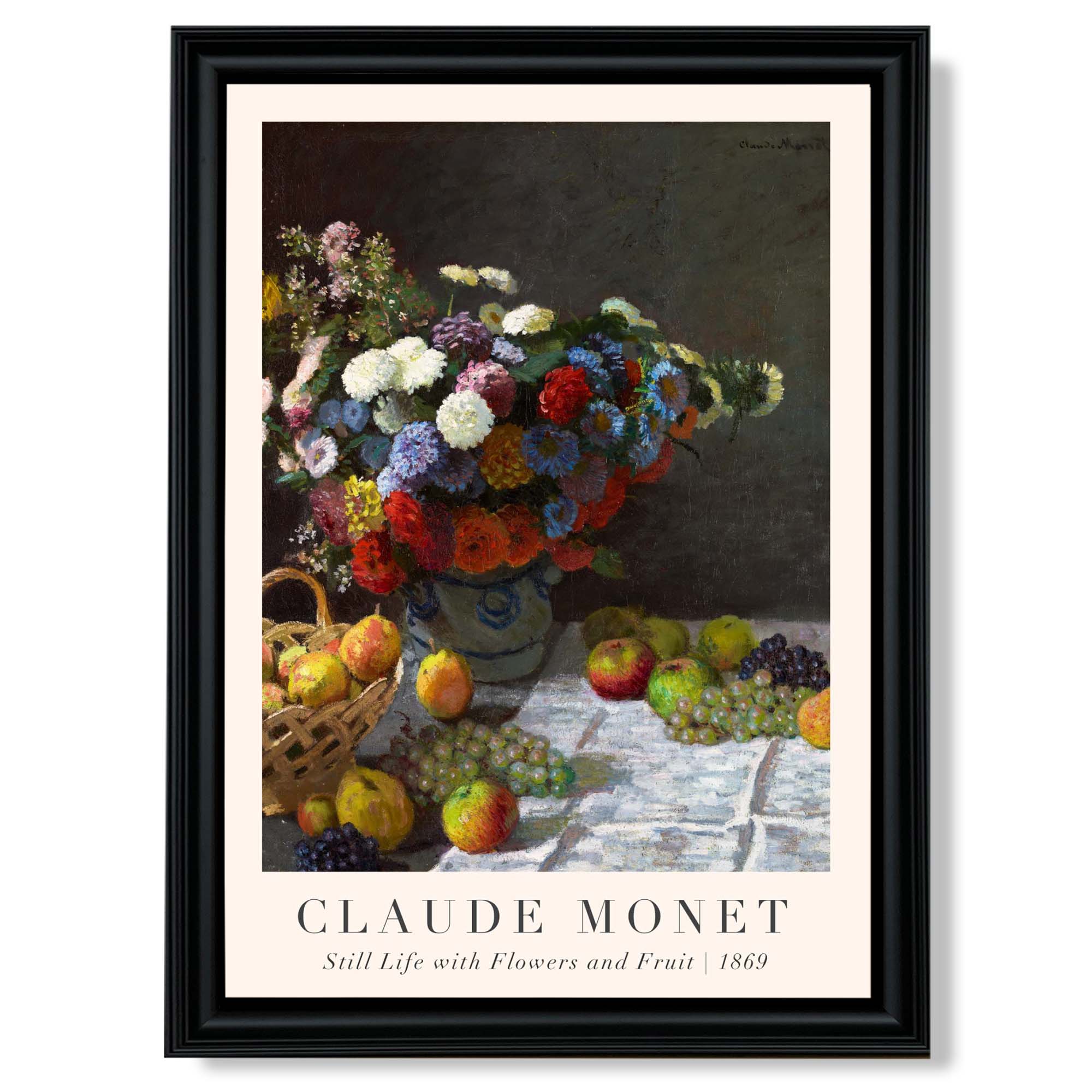Claude Monet Flowers and Fruit print in Black Scoop Frame