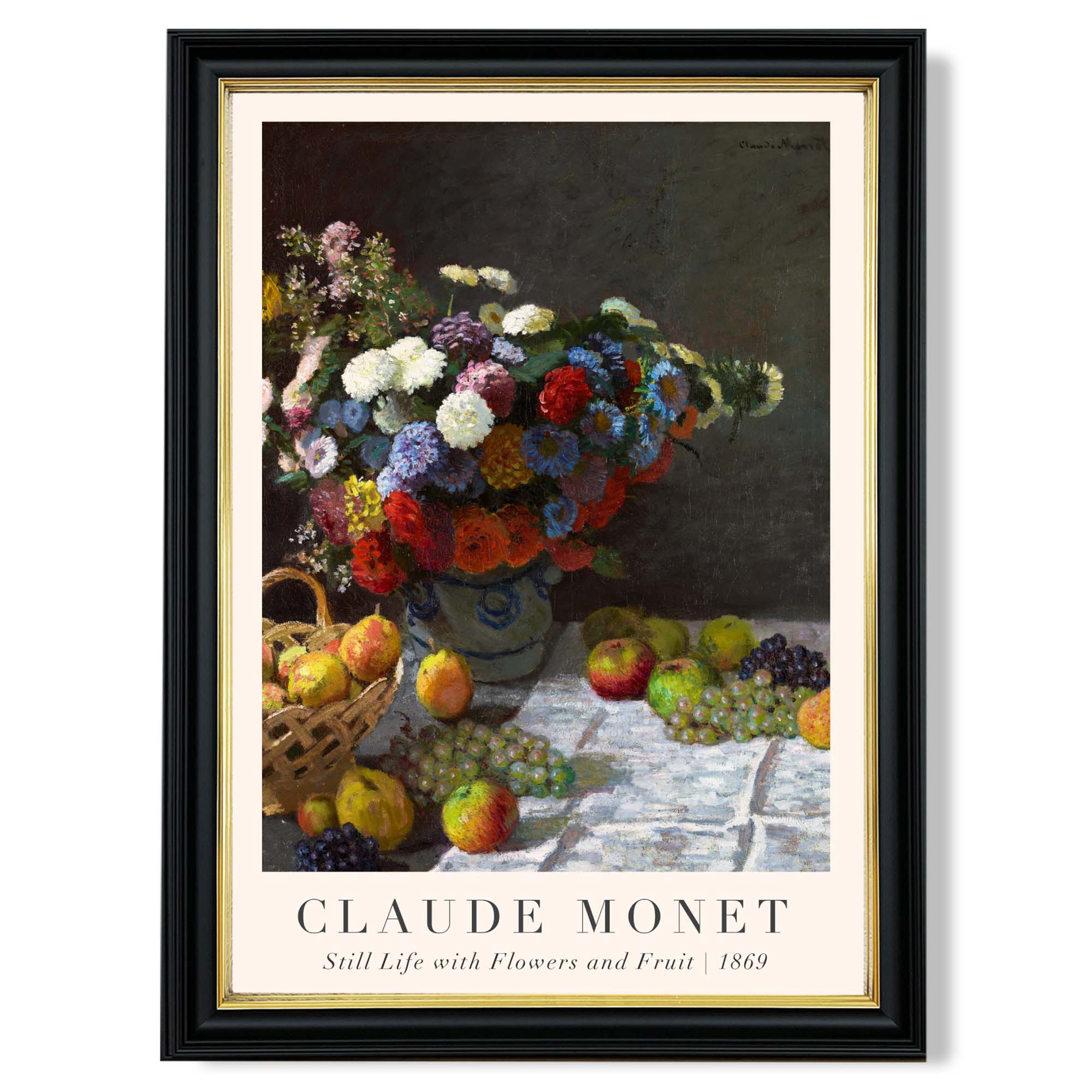 Claude Monet Flowers and Fruit print in Black and Gold Frame