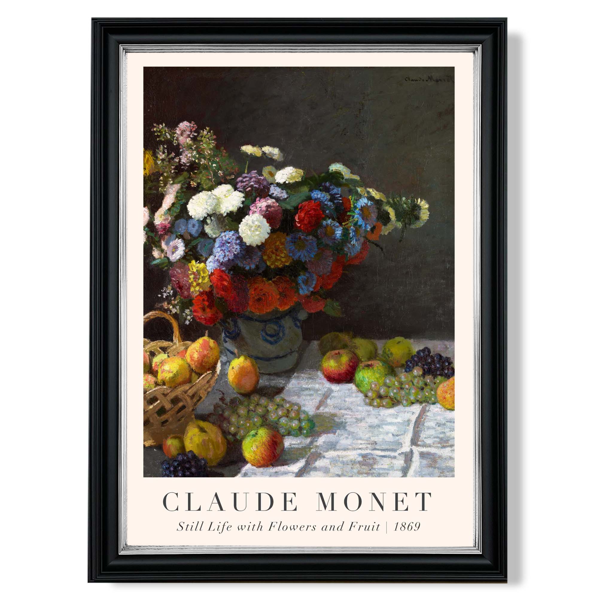 Claude Monet Flowers and Fruit print in Black and silver Frame