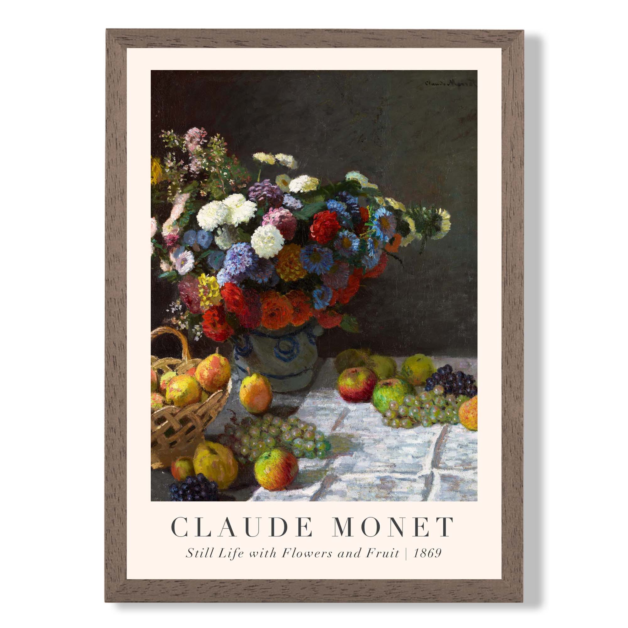 Claude Monet Flowers and Fruit print in Walnut Wooden Frame