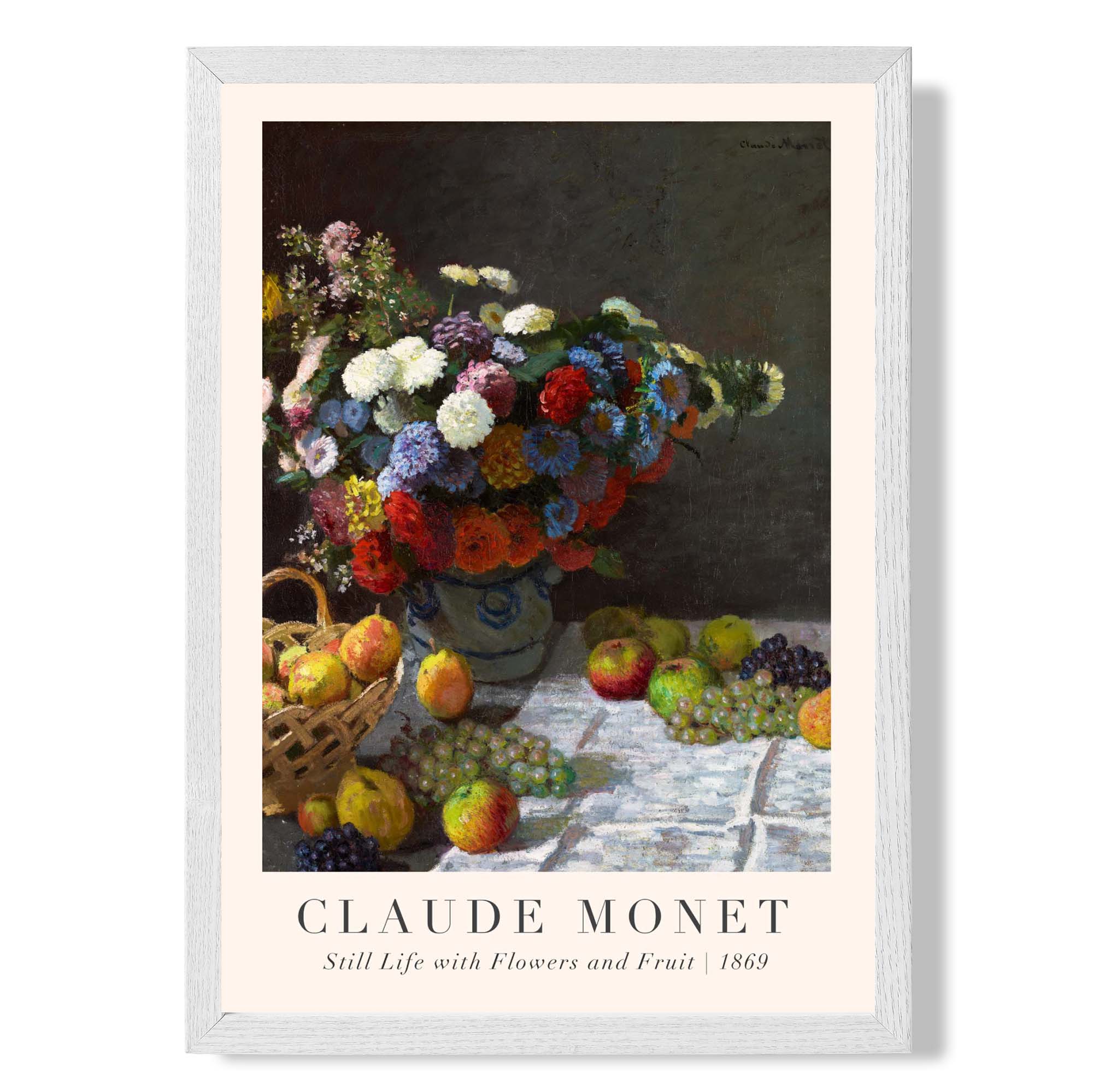 Claude Monet Flowers and Fruit print in White Wooden Frame