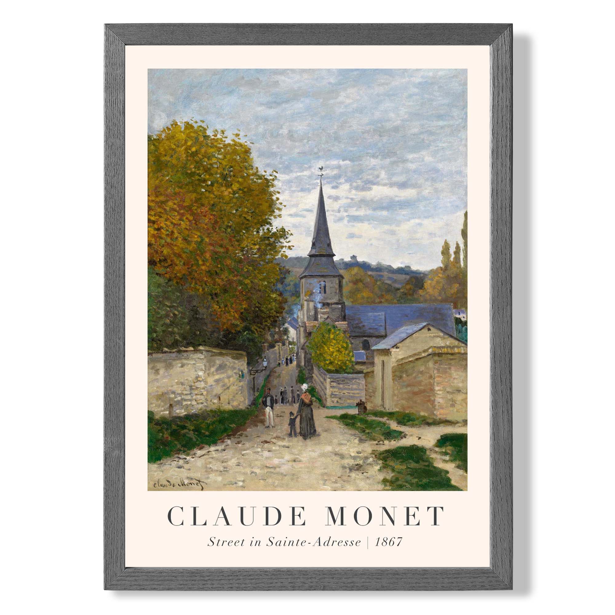 Claude Monet Street in Sainte-Adresse print in Dark Grey Wooden Frame