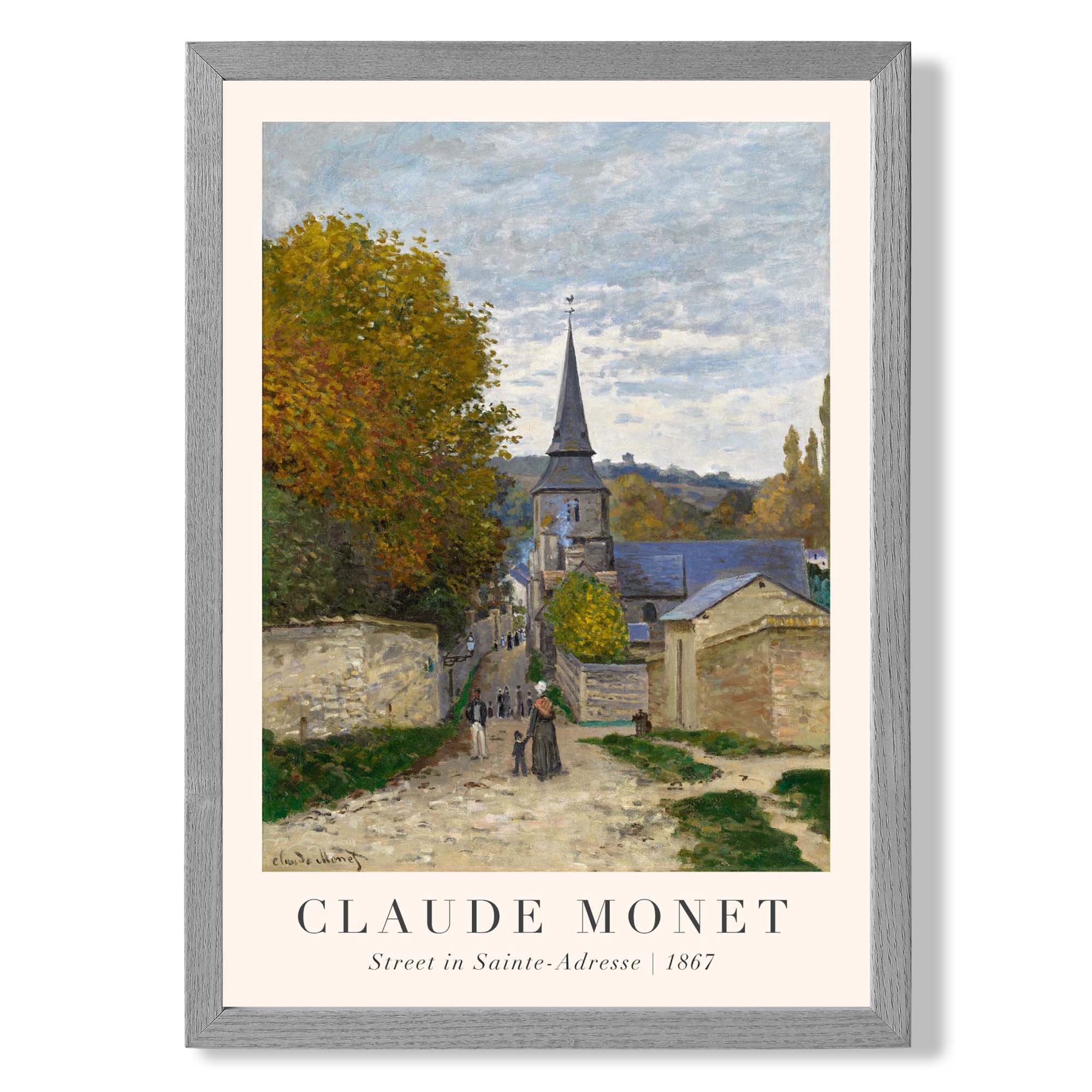 Claude Monet Street in Sainte-Adresse print in Light Grey Wooden Frame