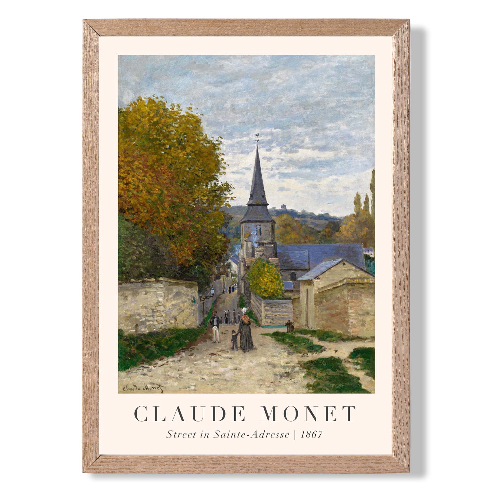 Claude Monet Street in Sainte-Adresse print in Light Oak Wooden Frame