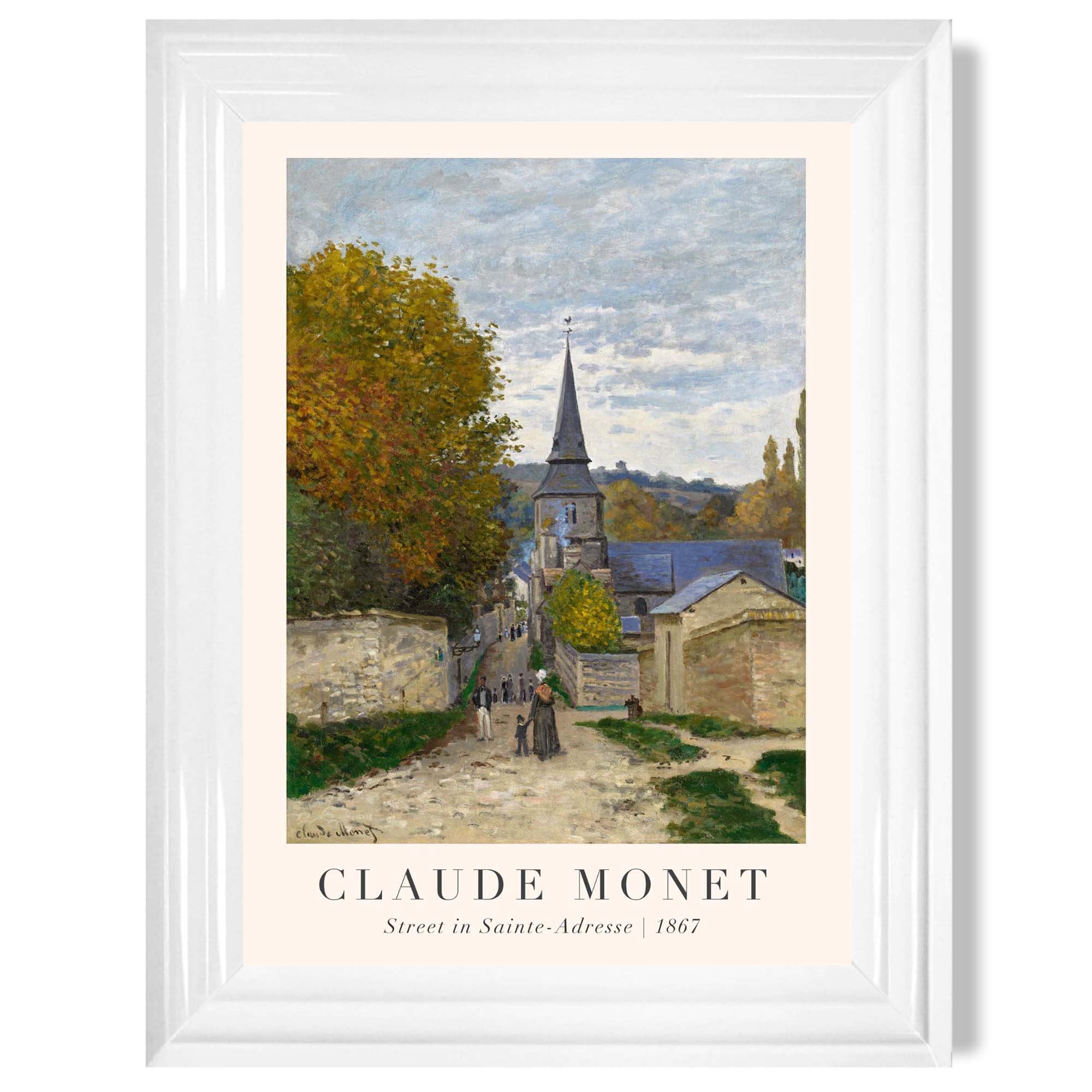 Claude Monet Street in Sainte-Adresse print in White Glossy Frame