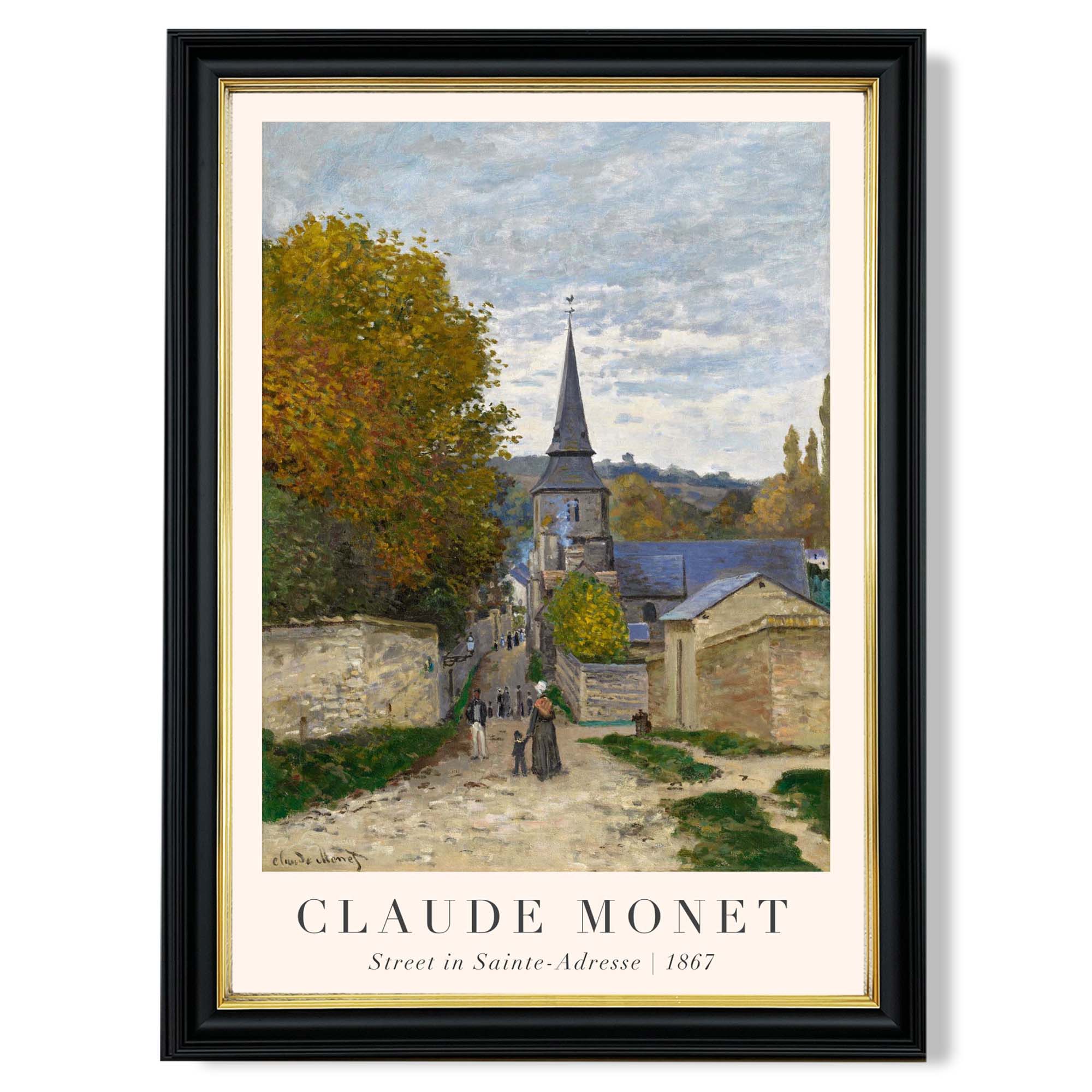 Claude Monet Street in Sainte-Adresse print in Black and Gold Frame