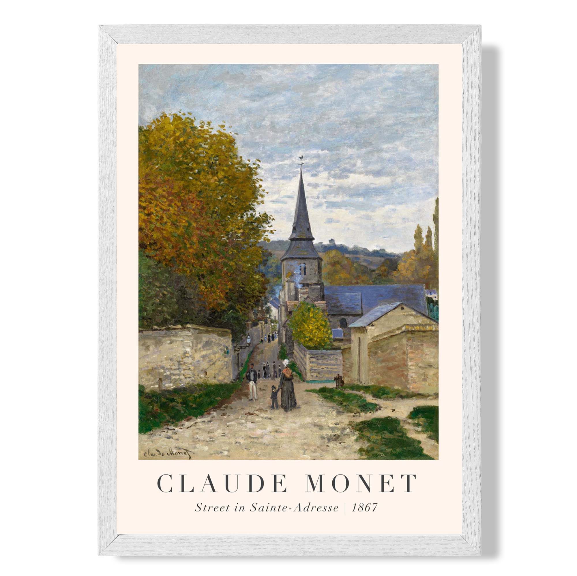 Claude Monet Street in Sainte-Adresse print in White Wooden Frame