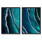 Teal and Silver Abstract Set of 2 Art Prints with Black Frame