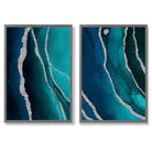 Teal and Silver Abstract Set of 2 Art Prints with Dark Grey Frame