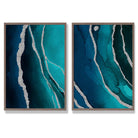 Teal and Silver Abstract Set of 2 Art Prints with Walnut Frame