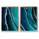 Teal and Silver Abstract Set of 2 Art Prints with Gold Frame