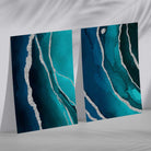Teal and Silver Abstract Framed Set of 2 Art Prints