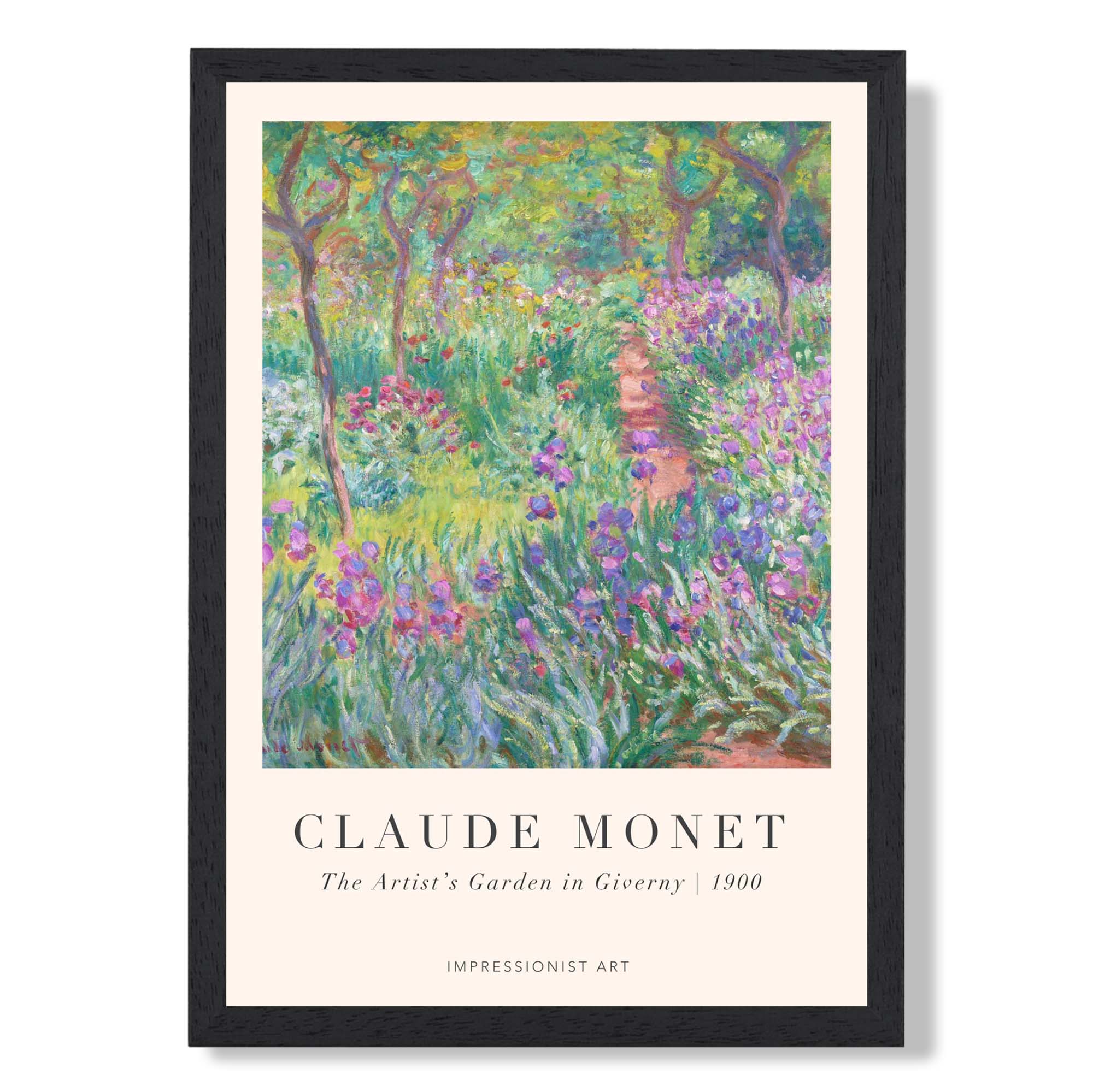 Claude Monet Artist's Garden Giverny print in Black Wooden Frame