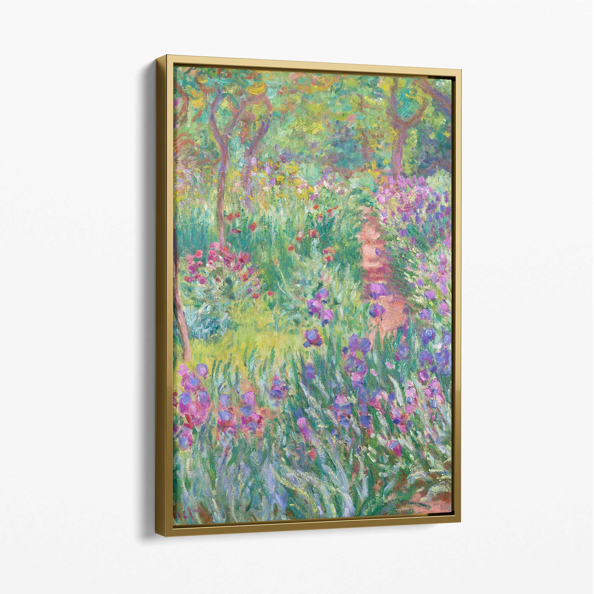 Claude Monet Artist's Garden Giverny Canvas Art Print with Gold Float Frame