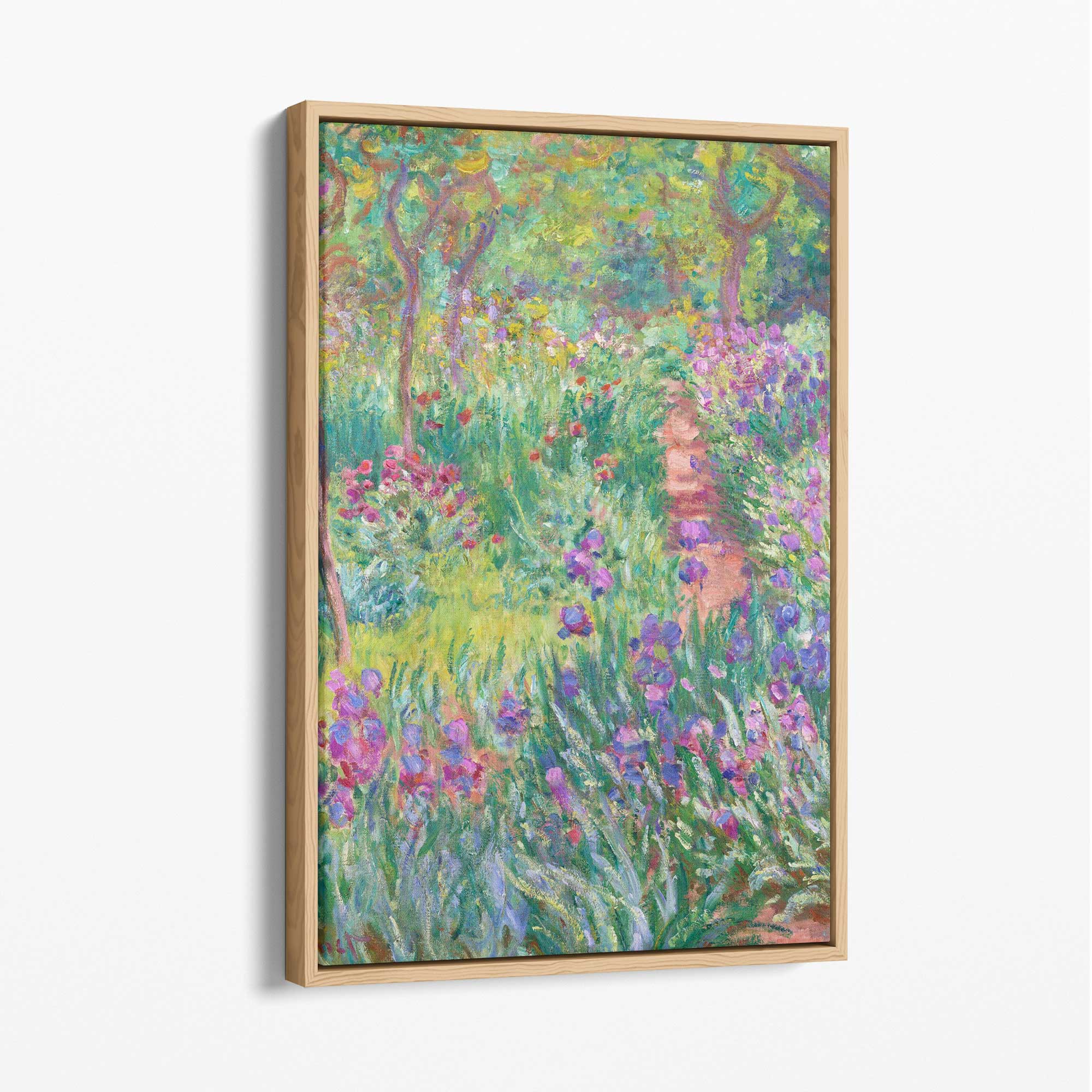 Claude Monet Artist's Garden Giverny Canvas Art Print with Oak Float Frame
