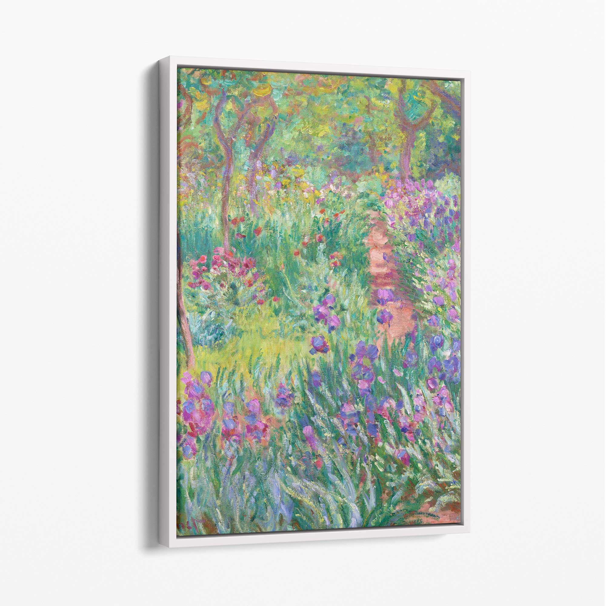 Claude Monet Artist's Garden Giverny Canvas Art Print with White Float Frame
