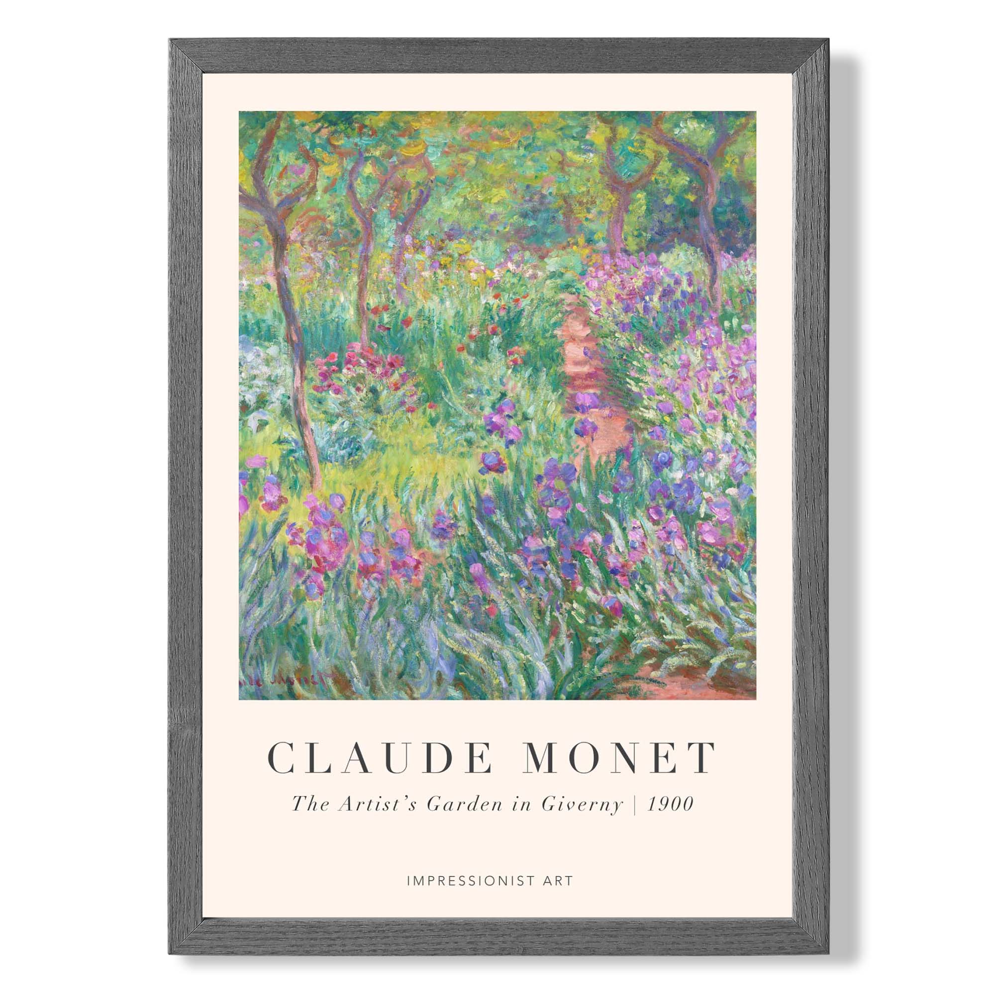 Claude Monet Artist's Garden Giverny print in Dark Grey Wooden Frame