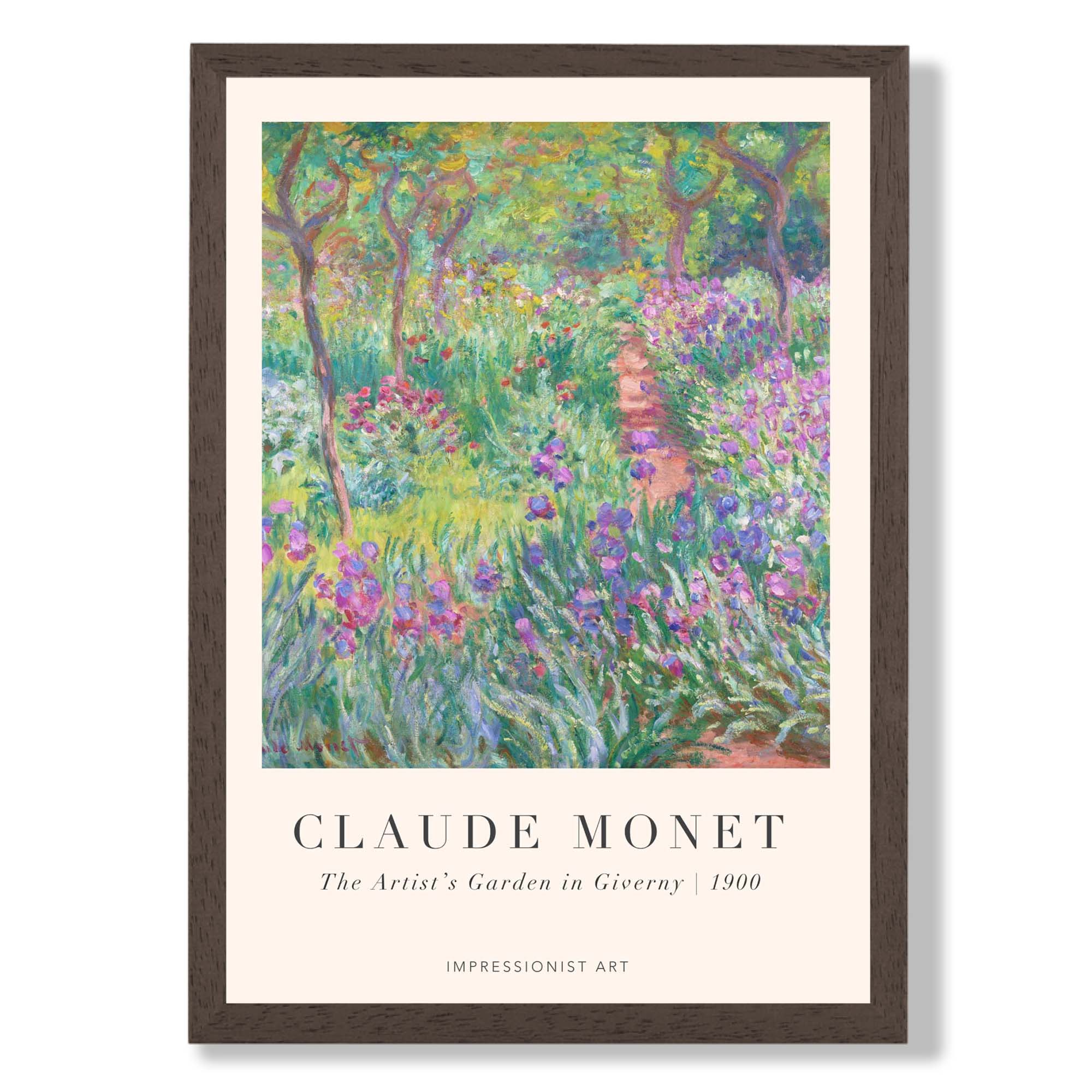 Claude Monet Artist's Garden Giverny print in Dark Wooden Frame