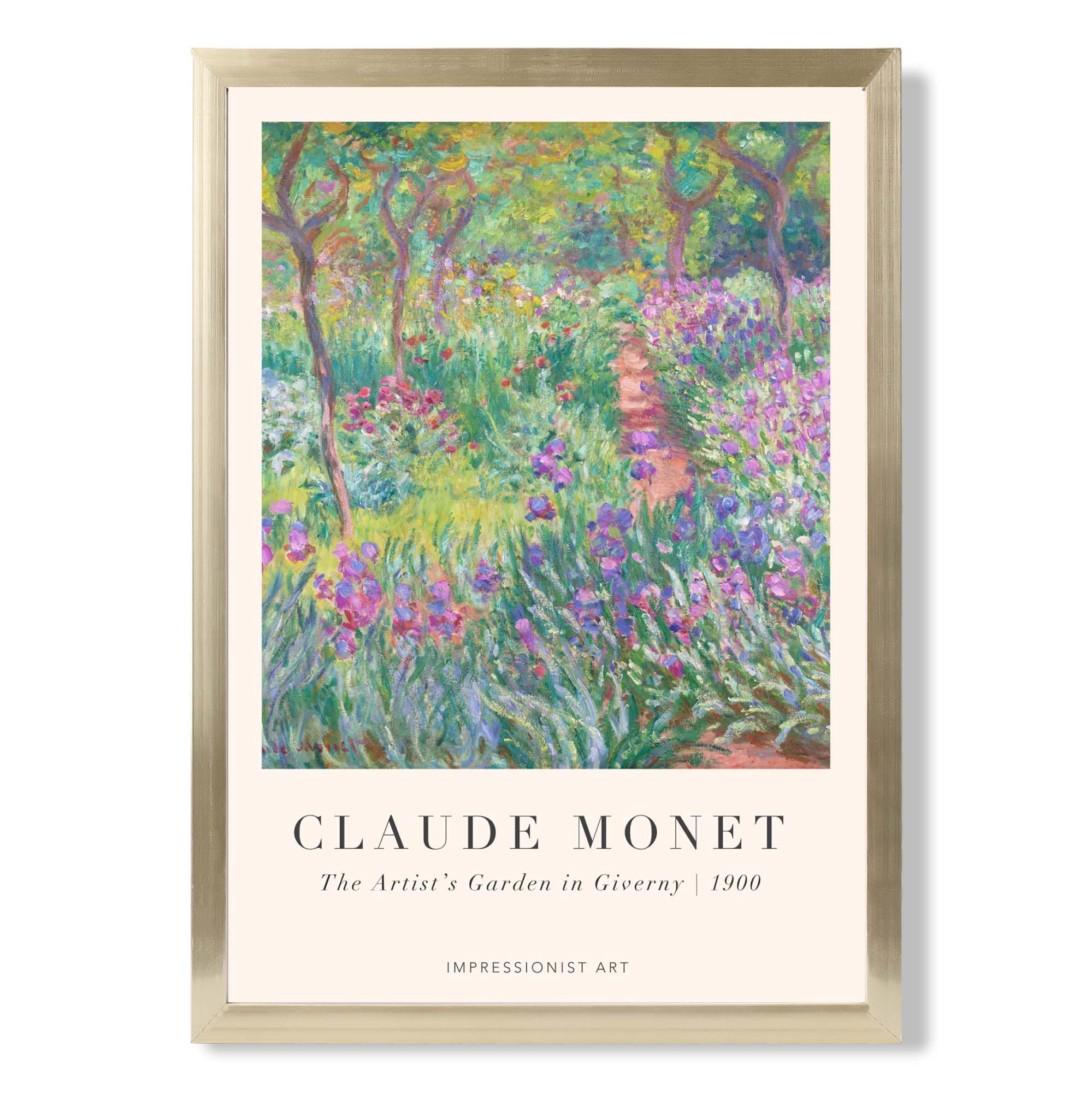 Claude Monet Artist's Garden Giverny print in Gold Wooden Frame