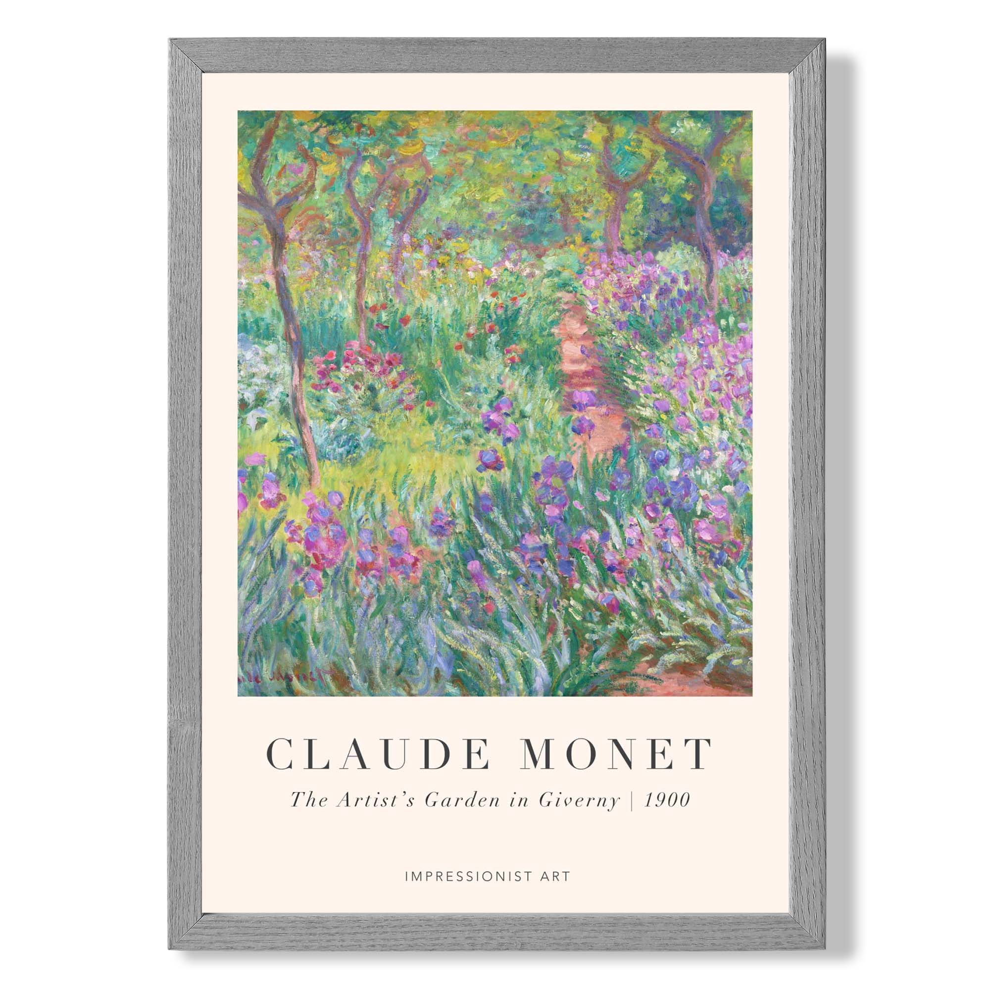 Claude Monet Artist's Garden Giverny print in Light Grey Wooden Frame