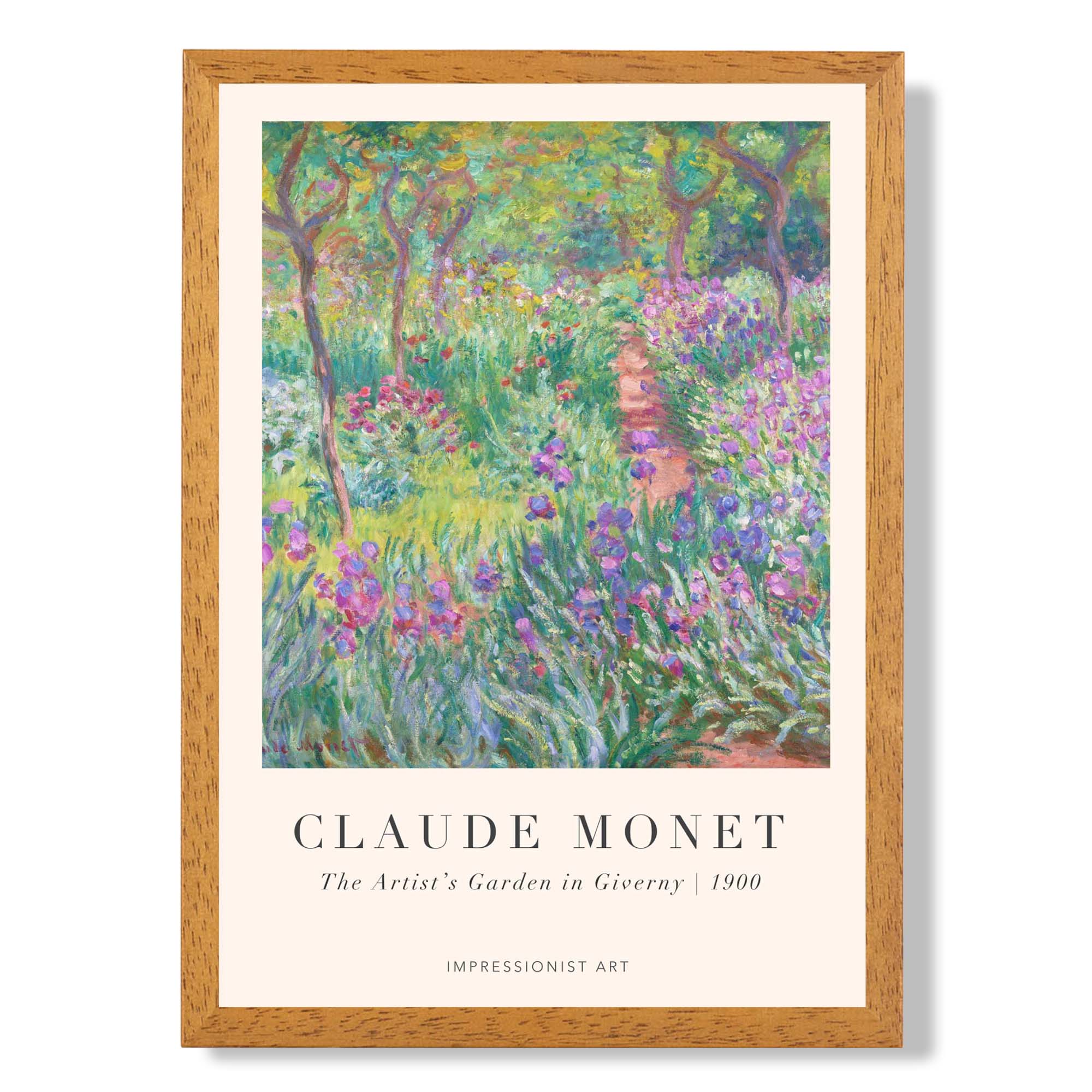 Claude Monet Artist's Garden Giverny print in Oak Wooden Frame