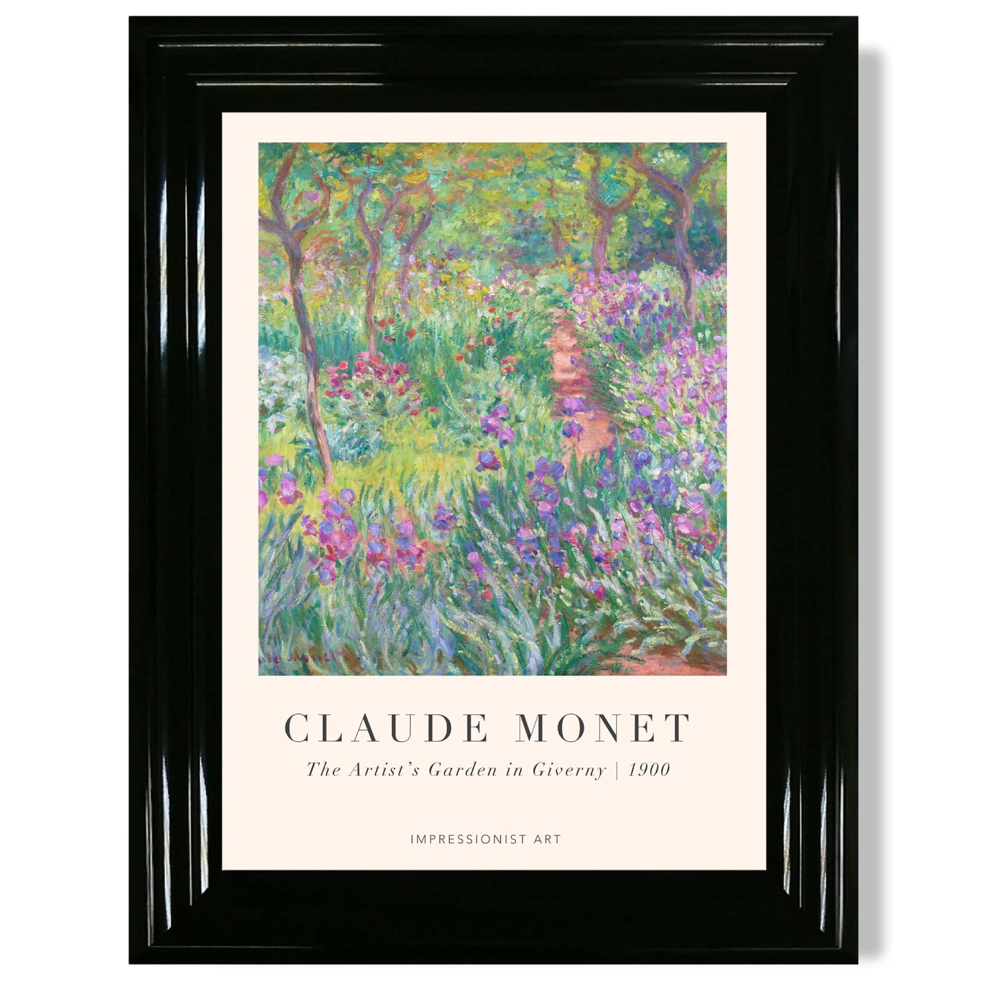 Claude Monet Artist's Garden Giverny print in Black Glossy Frame